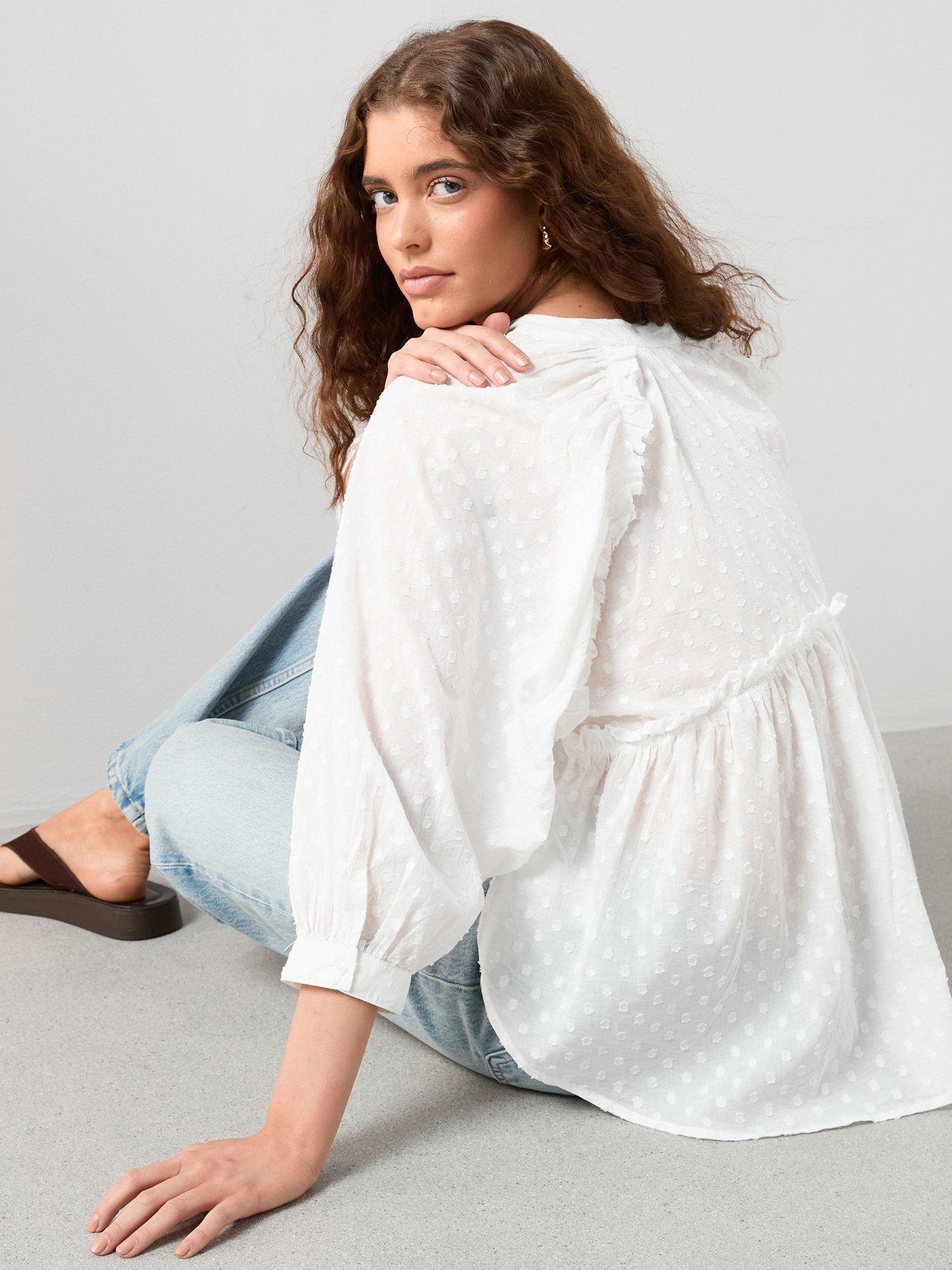  image of the-very-collection-dobby-button-through-cotton-blouse-white