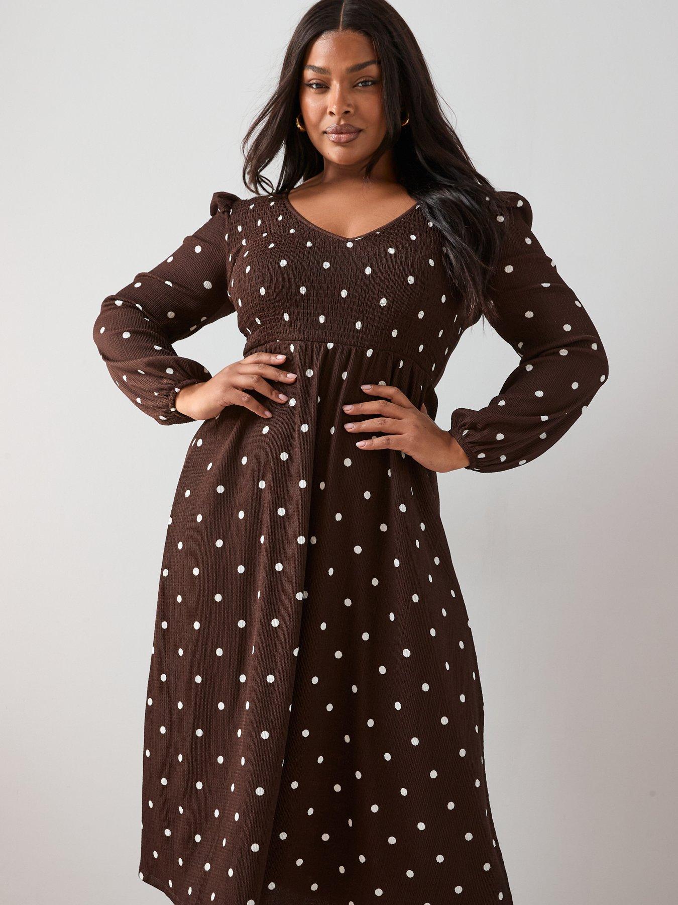 The Very Collection Curve V Neck Shirred Midi Dress - Polka Dot