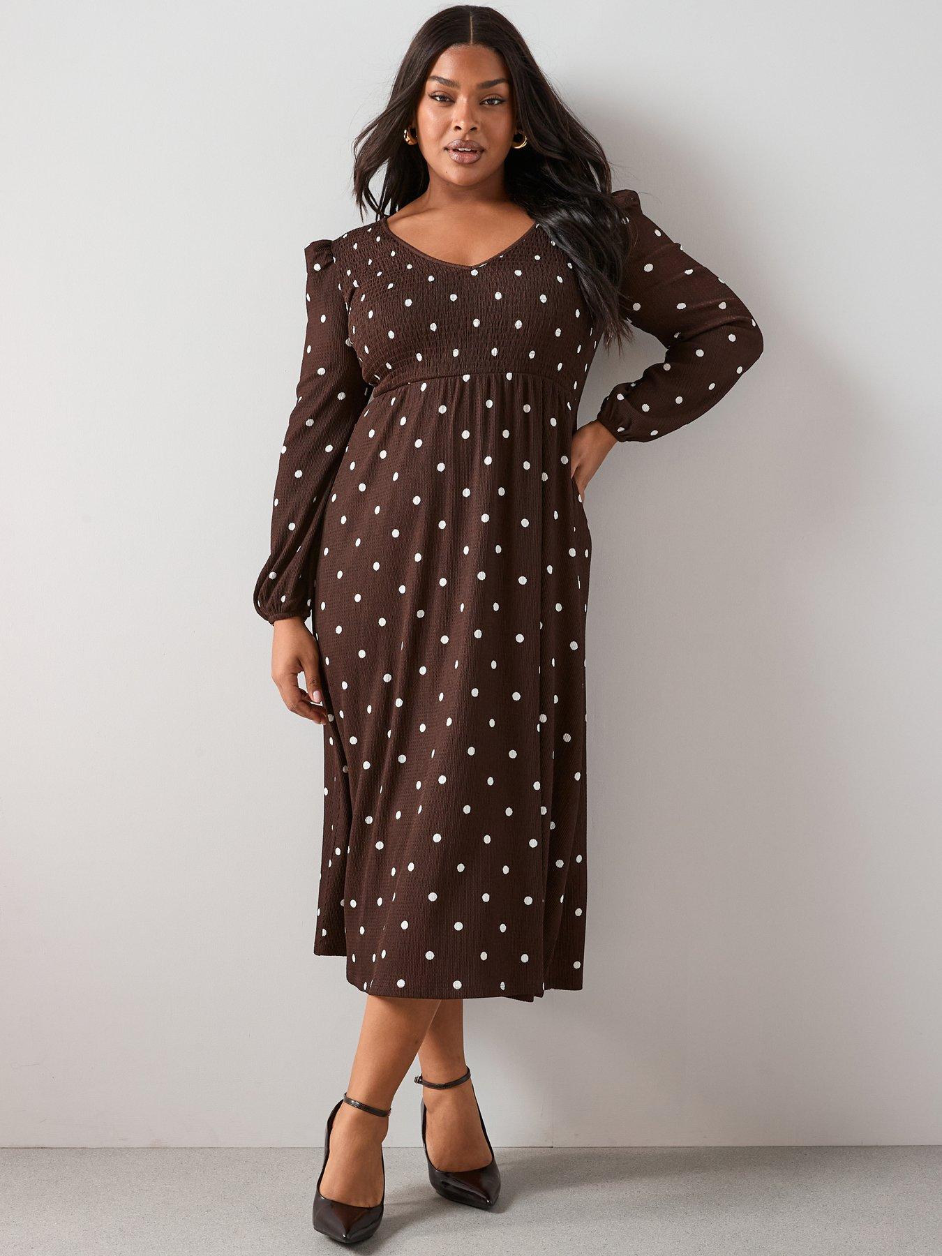 The Very Collection Curve V Neck Shirred Midi Dress - Spot Print