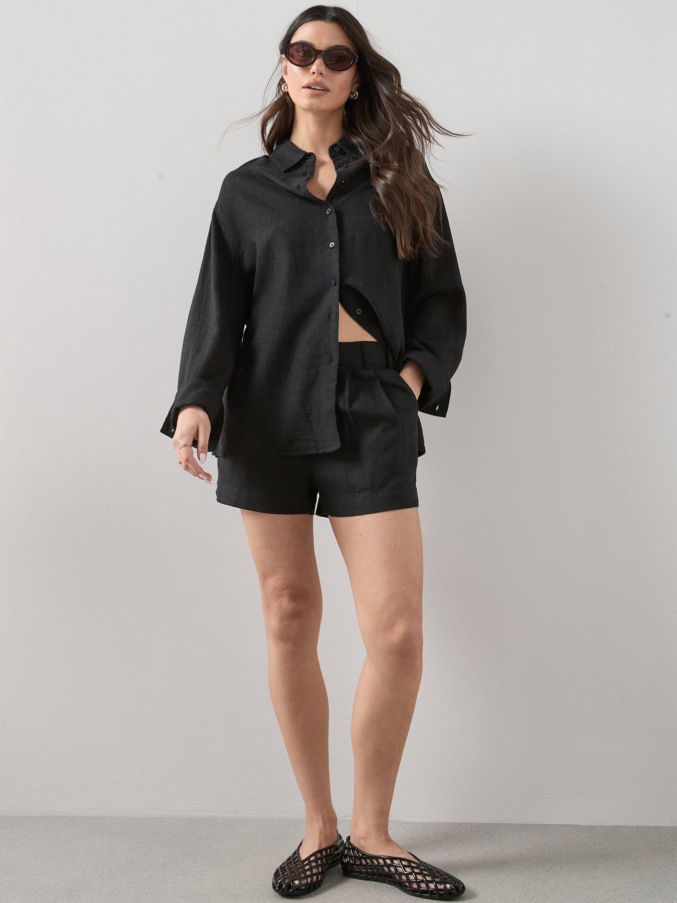 The Very Collection Linen Tailored Co-Ord Shorts - Black