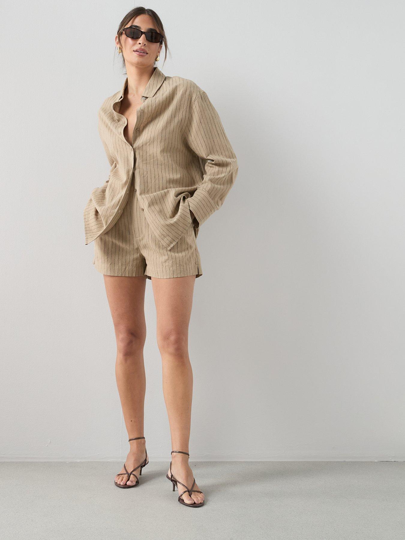 Image 6 of 6 of The Very Collection Tailored Pinstripe Linen Blend Shorts