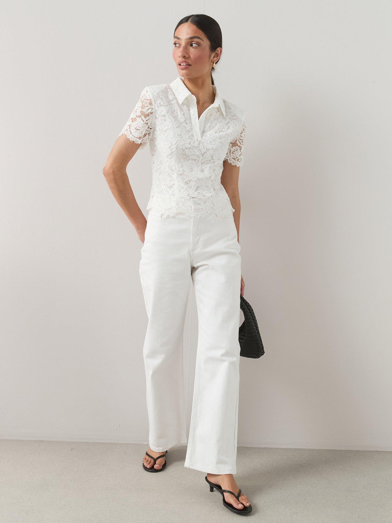 The Very Collection Lace Cropped Shirt - White