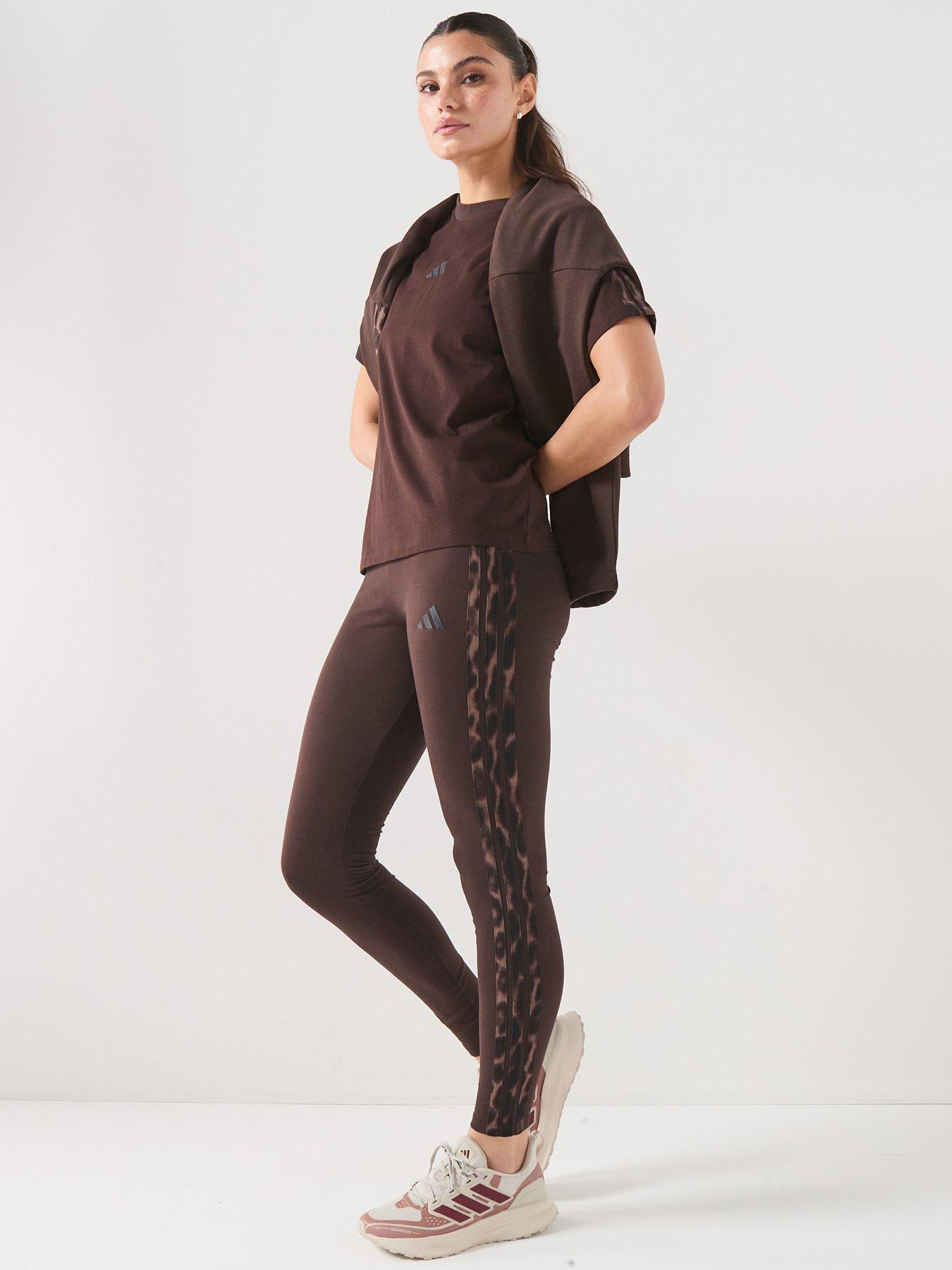 Image 3 of 6 of adidas Sportswear Women's Seasonal Essentials Leopard Print Tights With 3-Stripes - Brown