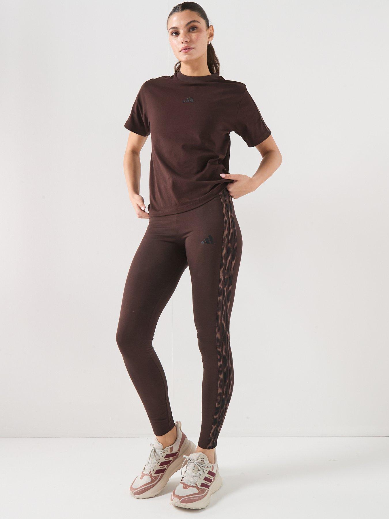Image 5 of 6 of adidas Sportswear Women's Seasonal Essentials Leopard Print Tights With 3-Stripes - Brown