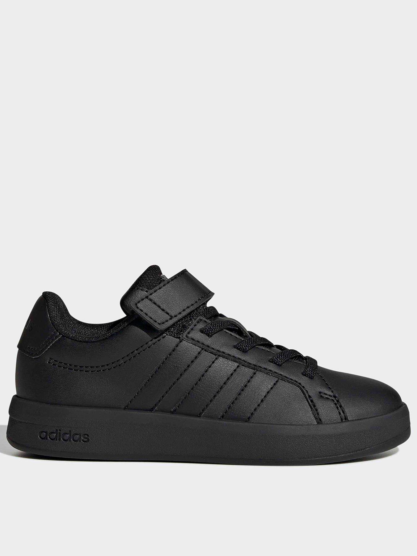 adidas Sportswear Kids' Grand Court 3.0 Elastic Lace Trainers with Hook-and-Loop Strap - Black