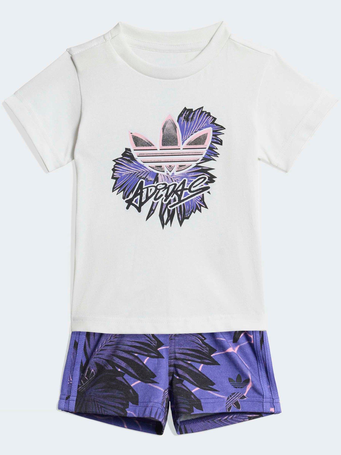 adidas Originals Infant Unisex Floral Printed Regular Short T-Shirt Set - Purple