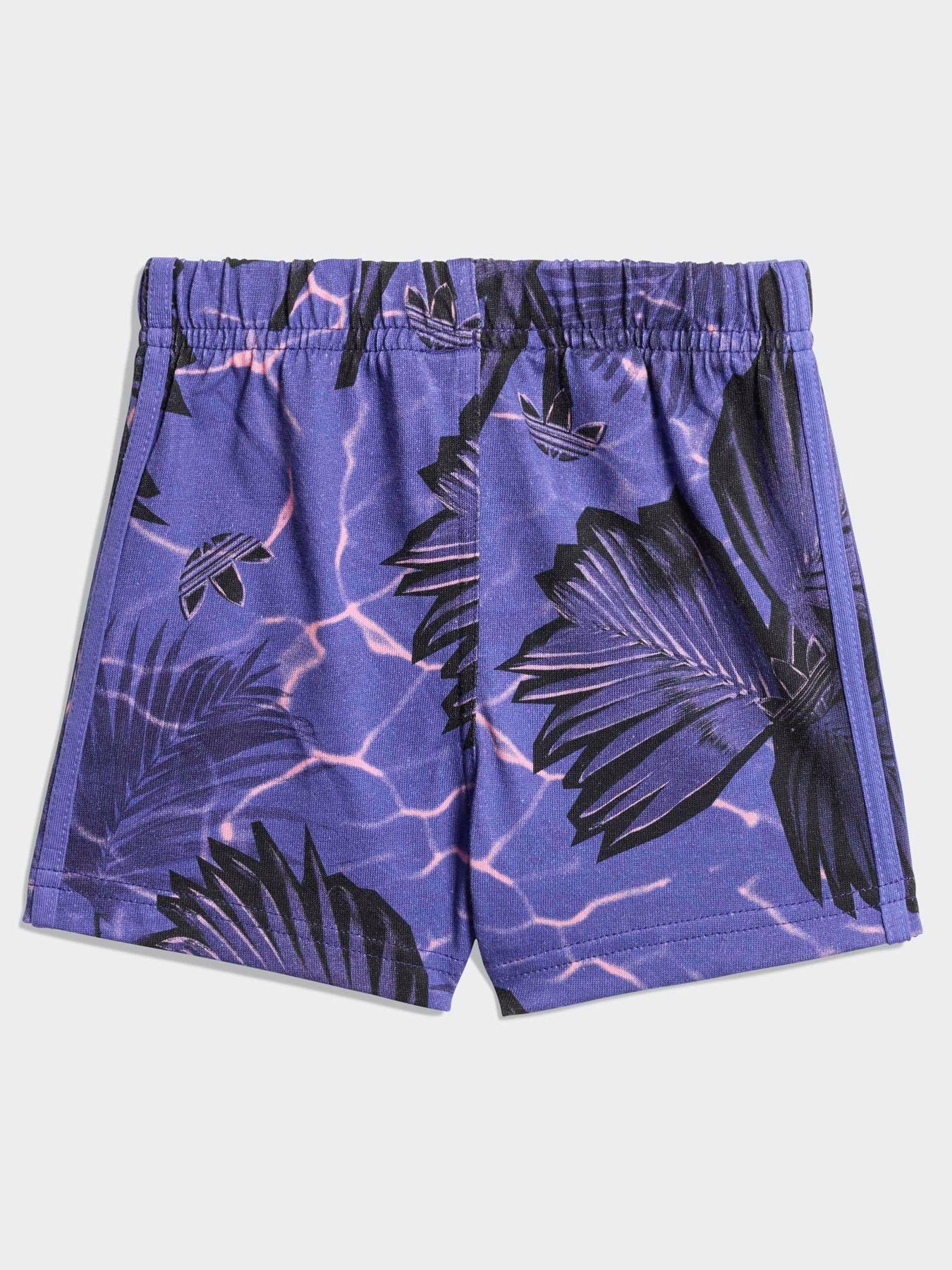 Image 2 of 7 of adidas Originals Infant Unisex Floral Printed Regular Short Tee Set - Purple