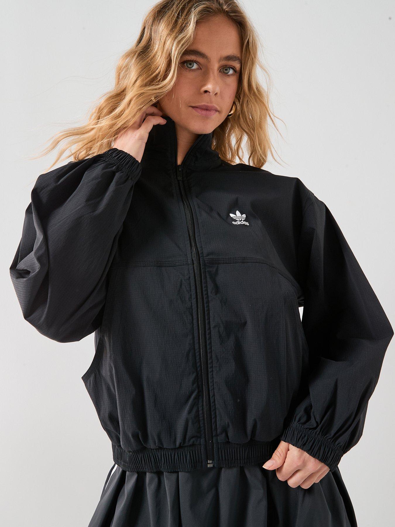 adidas Originals Womens Essentials Cropped Woven Windbreaker - Black