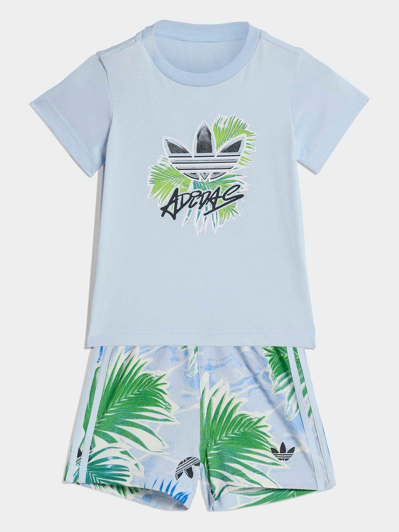 adidas Originals Infant Unisex Floral Printed Short And T-Shirt Set - Blue