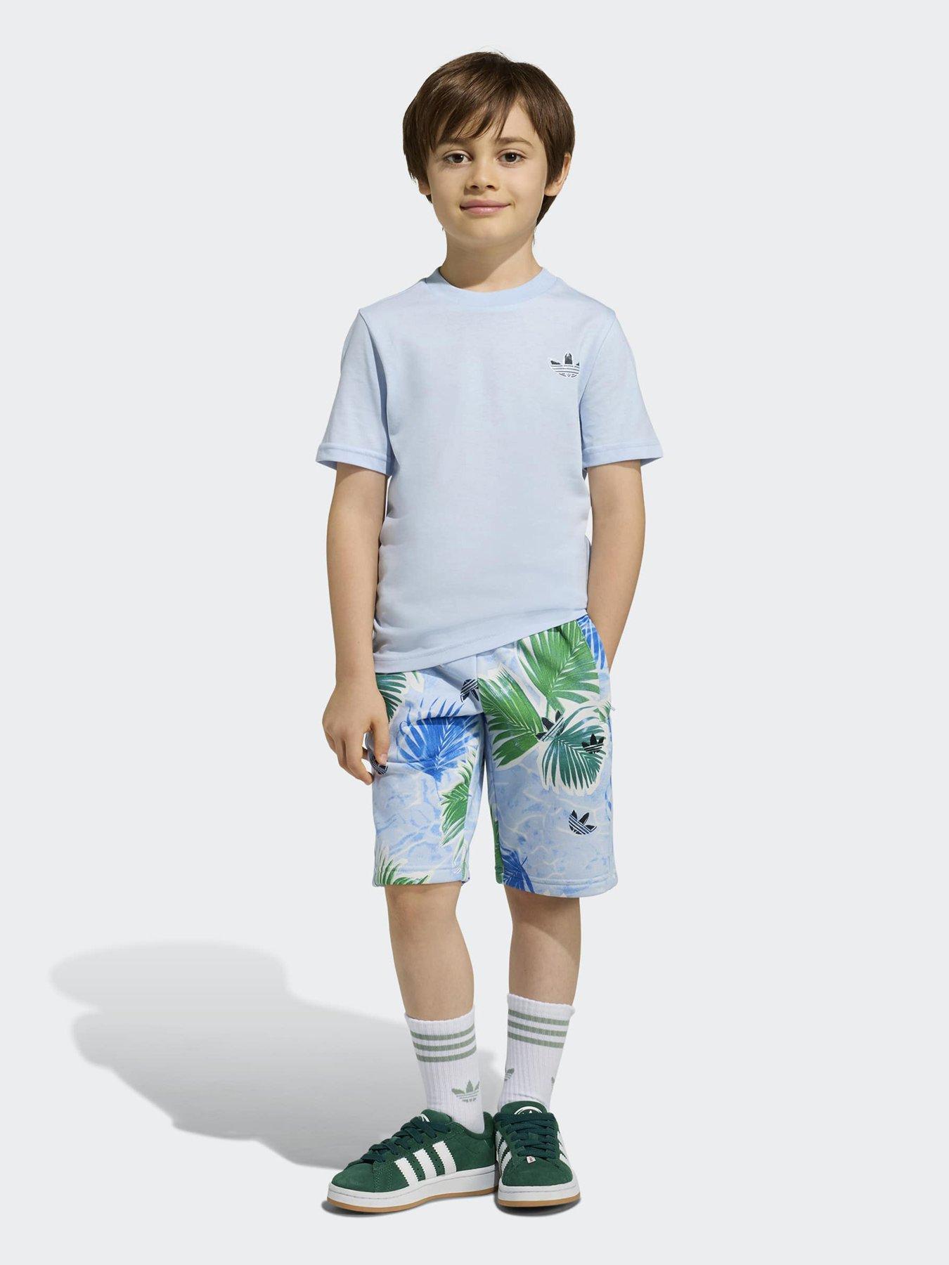 adidas Originals Kids Unisex Floral Printed Regular Short Tee Set - Blue