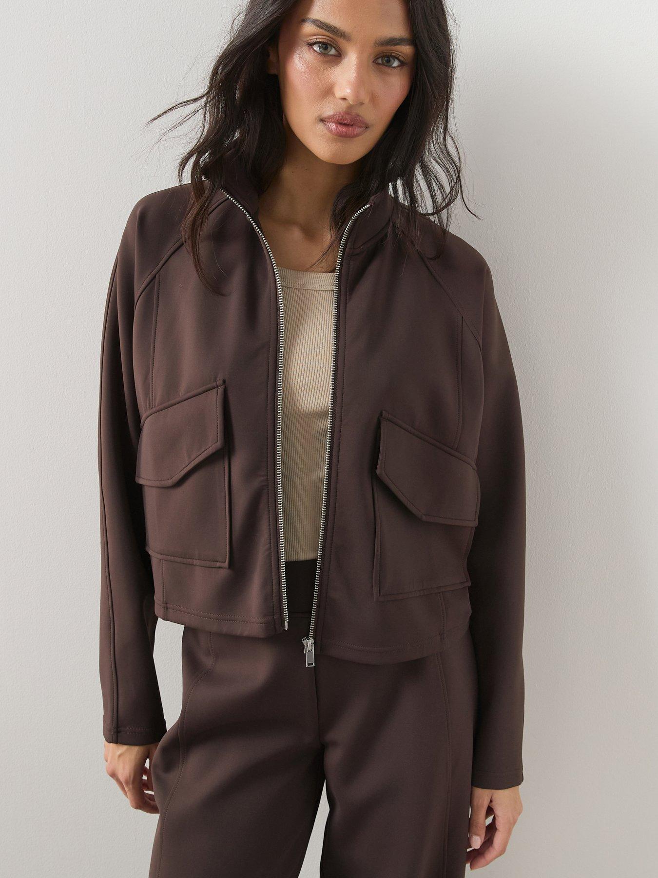The Very Collection Scuba Utility Jacket Co-Ord - Brown