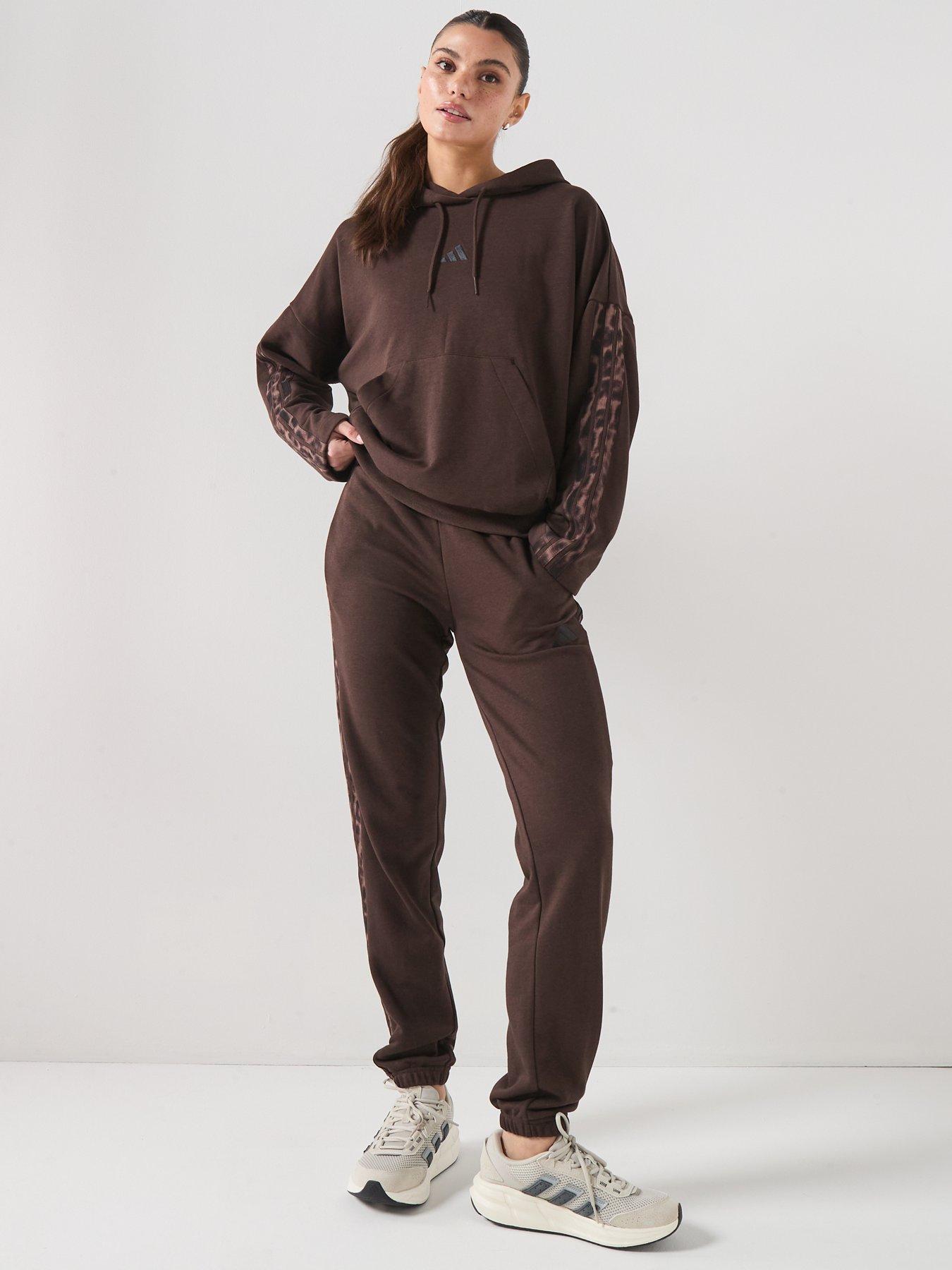 Image 3 of 6 of adidas Sportswear Womens Essentials Leopard Print French Terry Hoodie - Brown