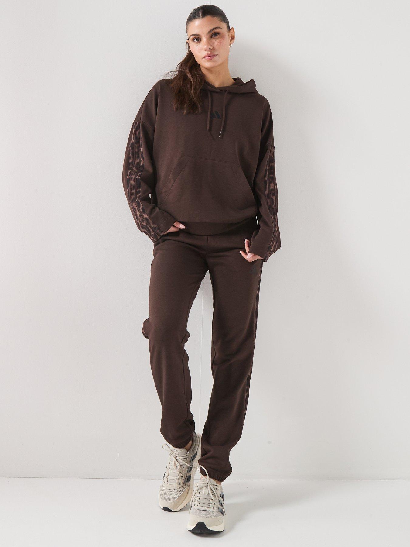 Image 4 of 6 of adidas Sportswear Womens Essentials Leopard Print French Terry Hoodie - Brown