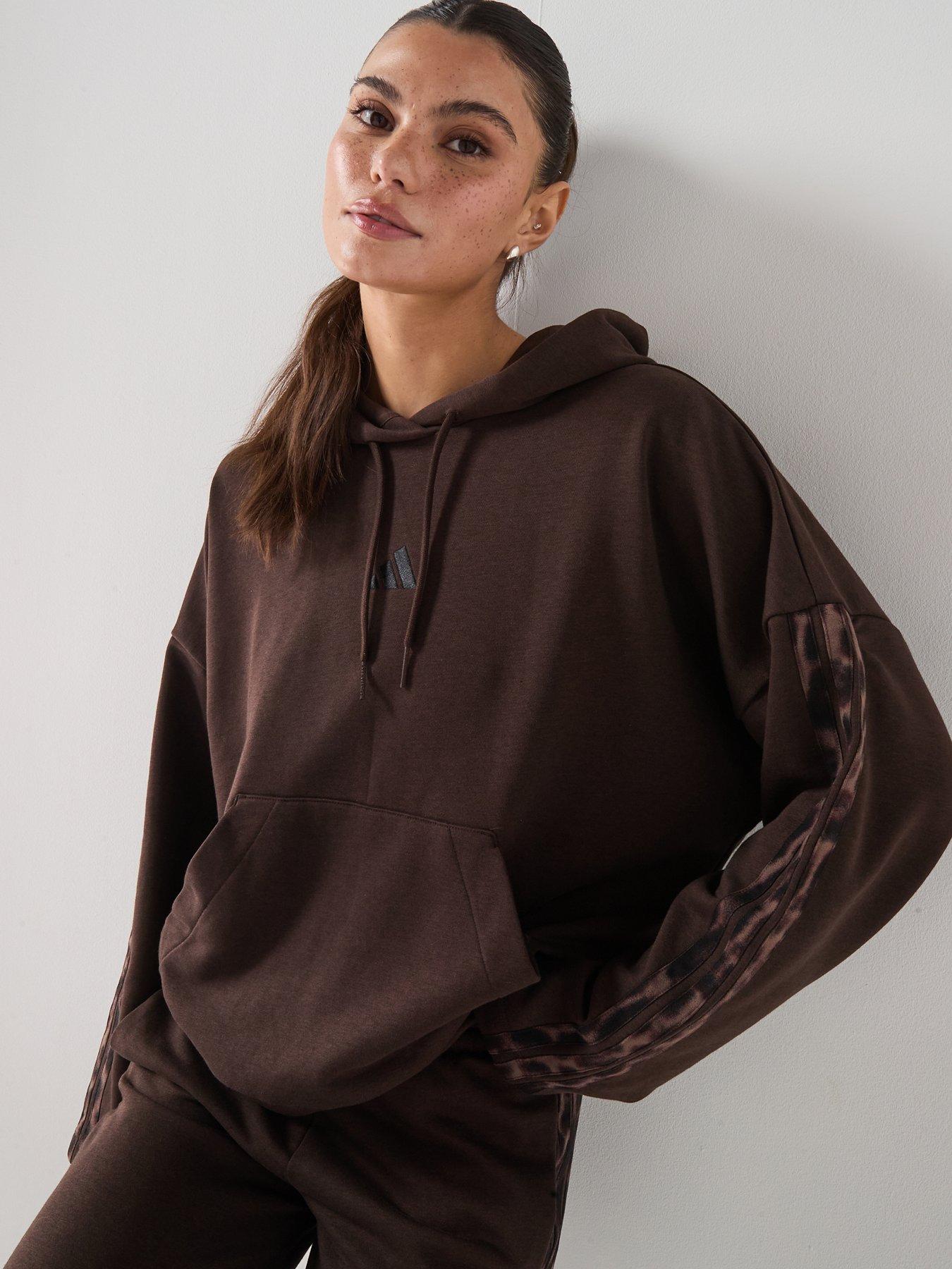 Image 5 of 6 of adidas Sportswear Womens Essentials Leopard Print French Terry Hoodie - Brown