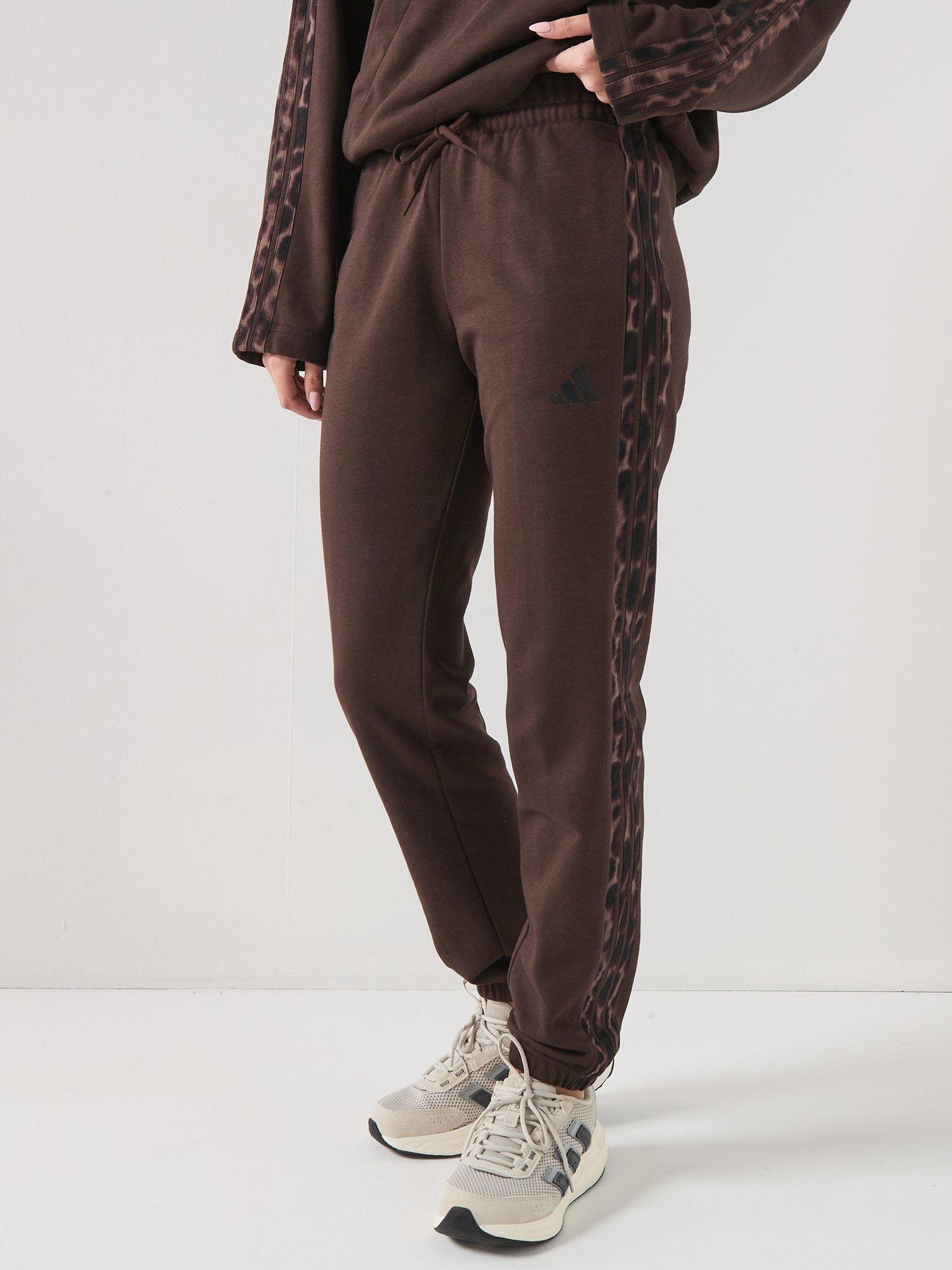 adidas Sportswear Womens Essentials Leopard Print French Terry Pants - Brown