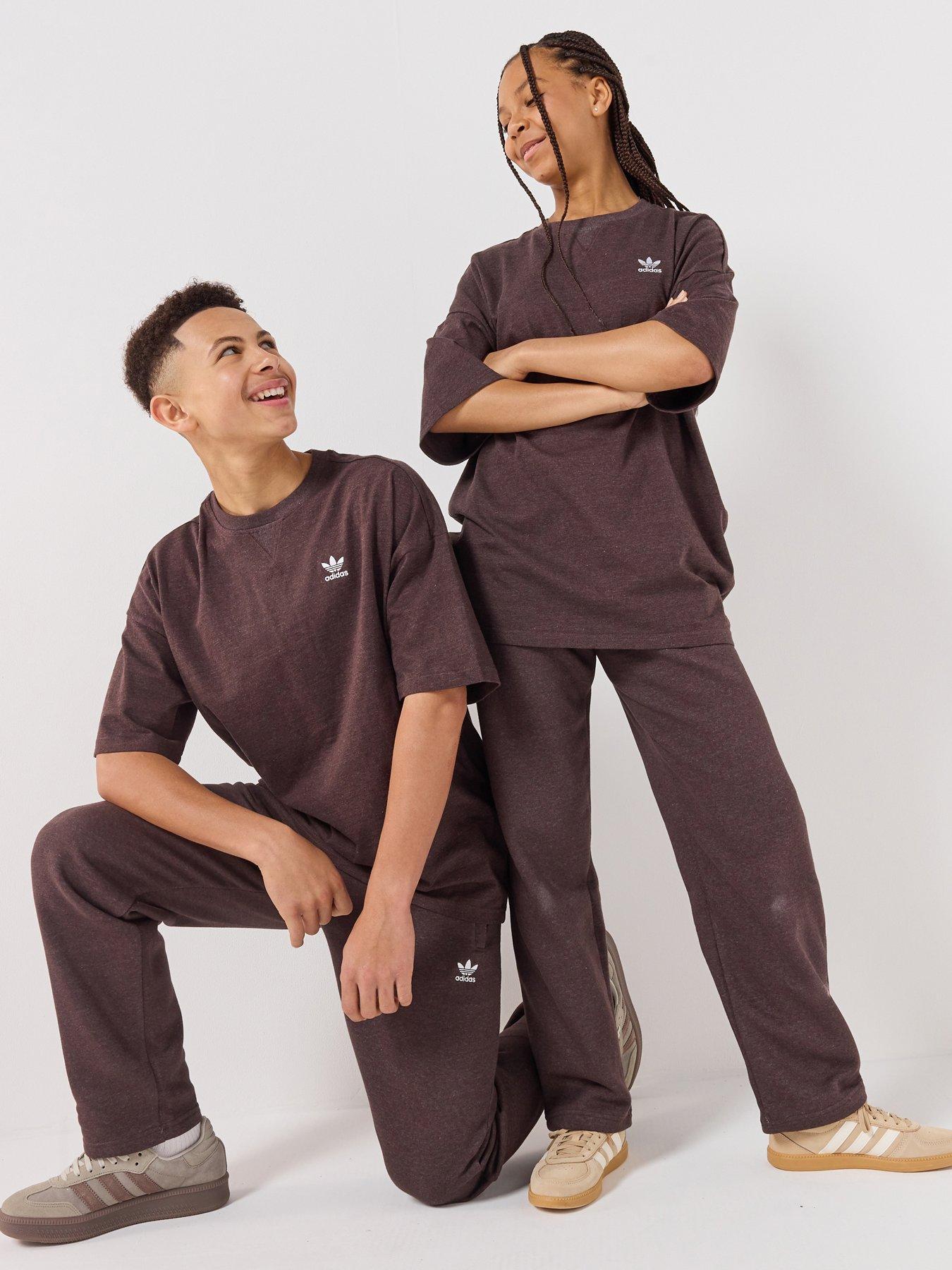 adidas-originals-junior-boys-wide-leg-fleece-melange-joggers-brown
