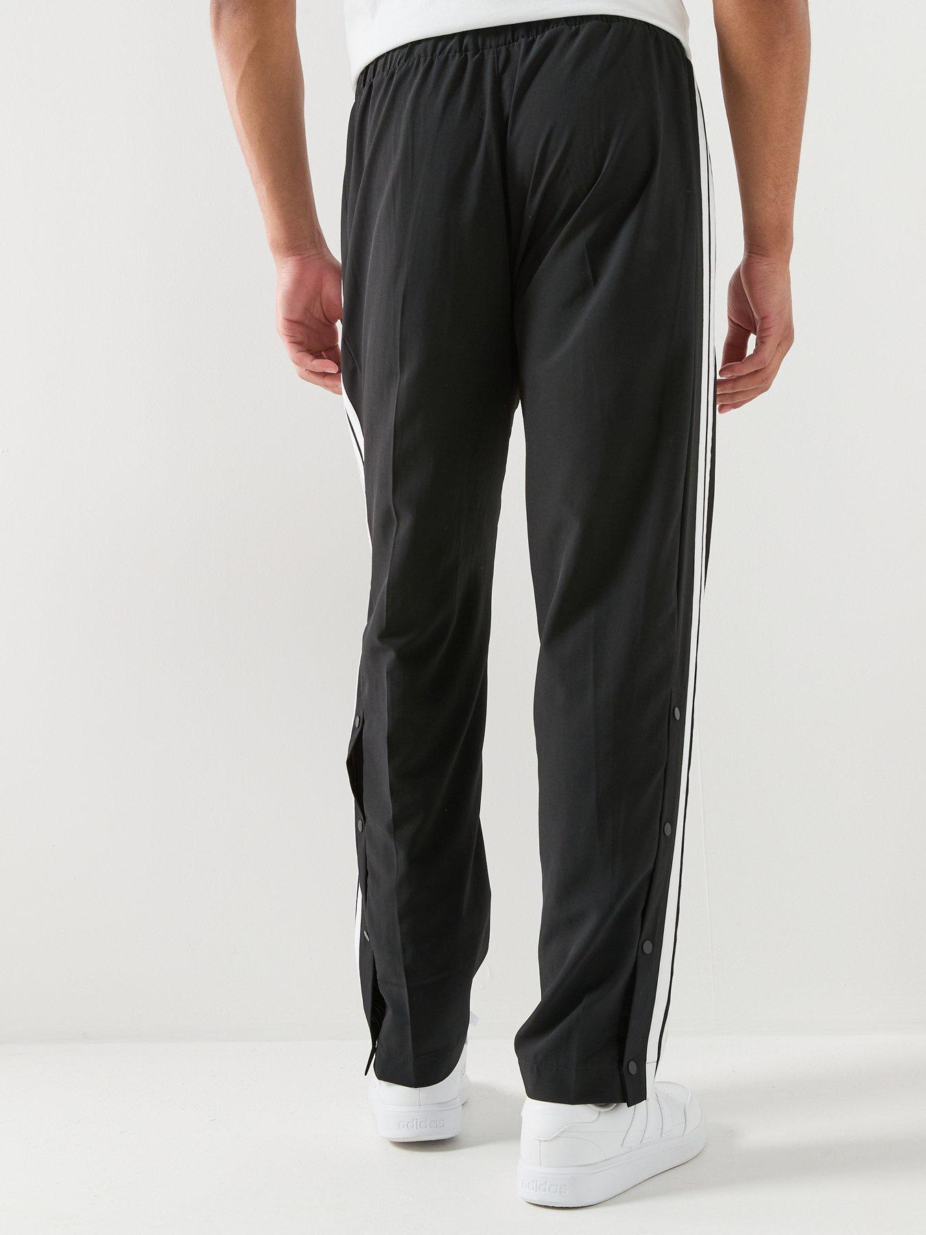  image of adidas-sportswear-mens-3-stripes-regular-fit-snap-woven-tracksuit-pants-black