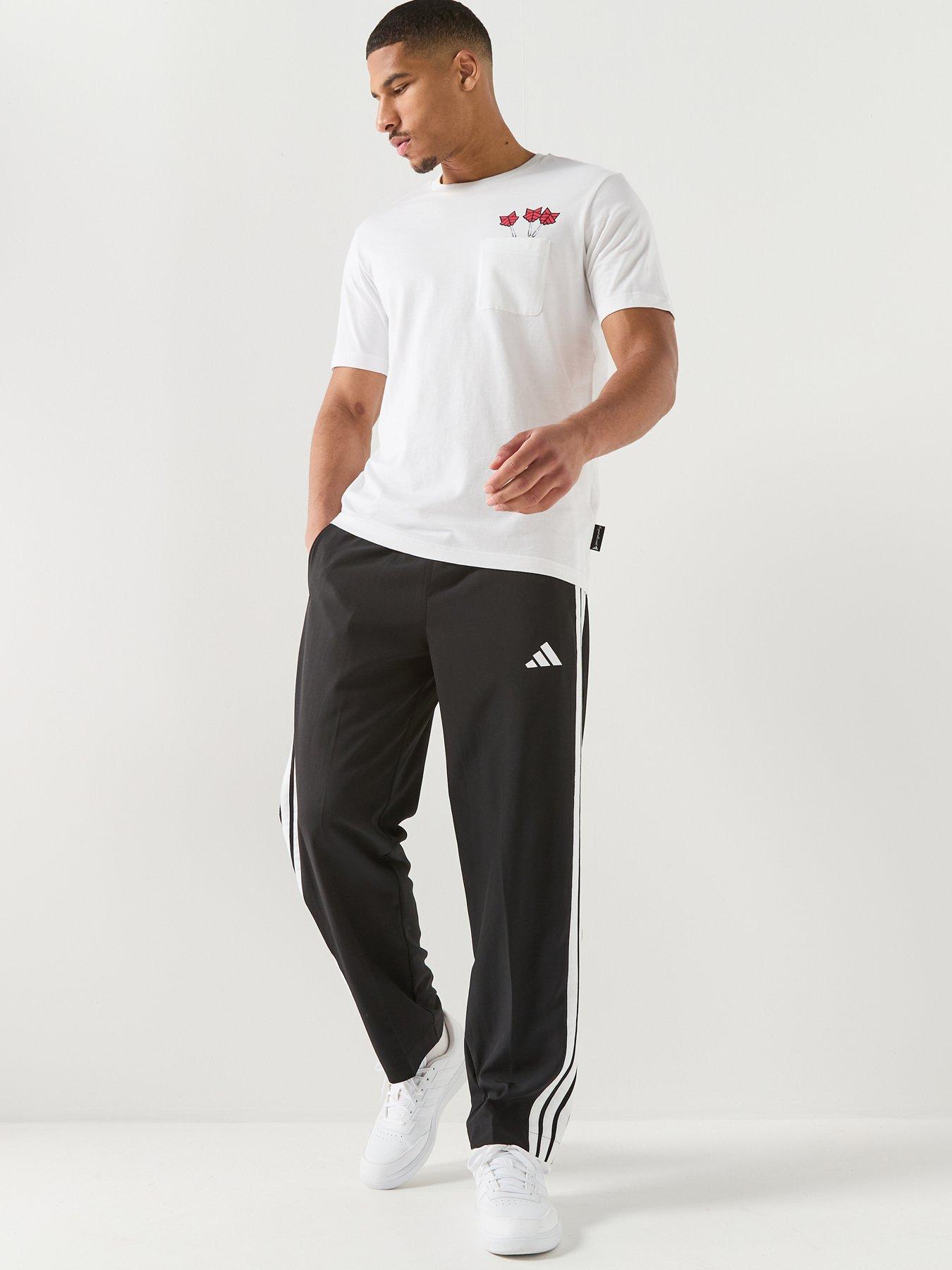  image of adidas-sportswear-mens-3-stripes-regular-fit-snap-woven-tracksuit-pants-black