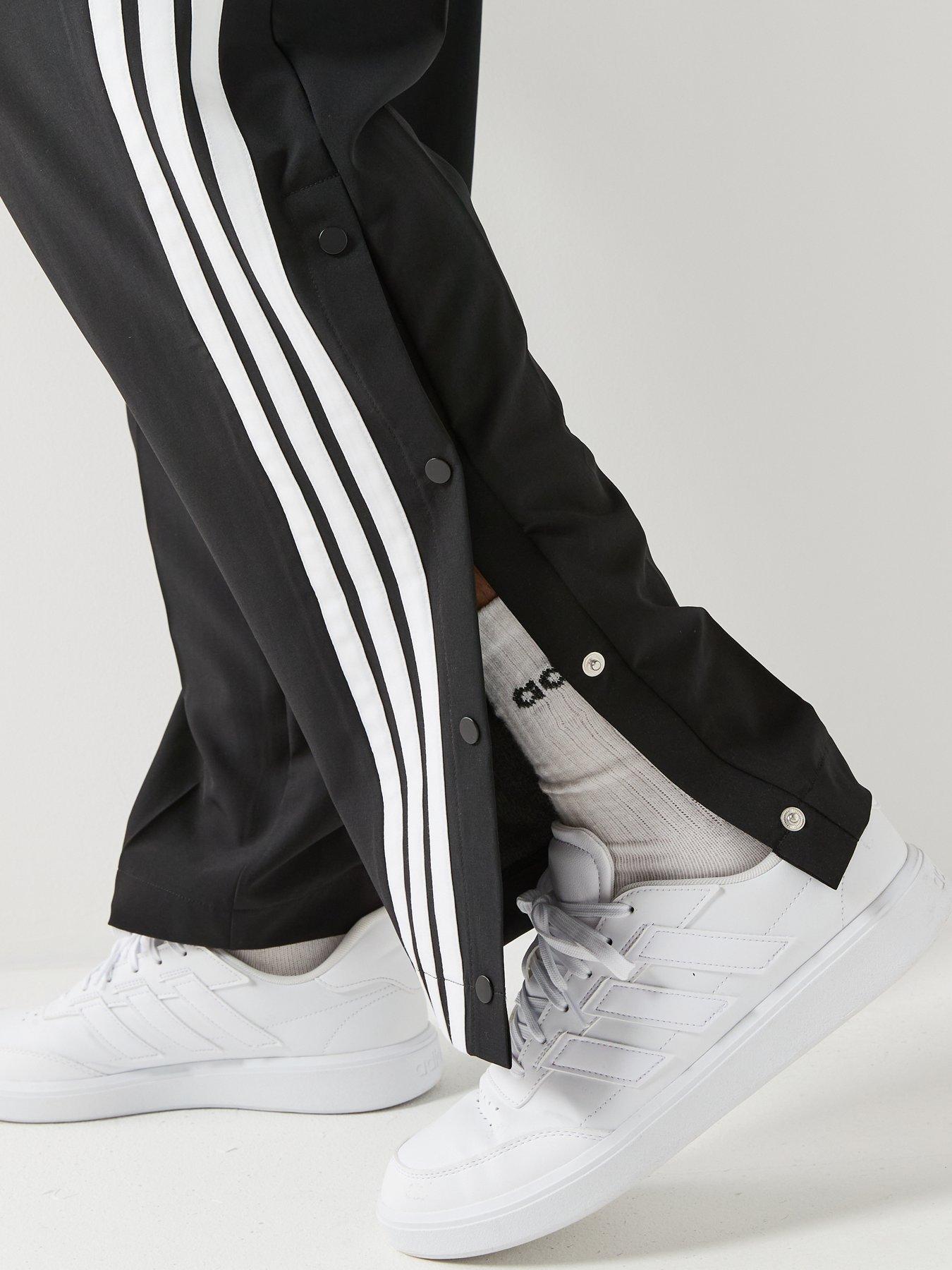  image of adidas-sportswear-mens-3-stripes-regular-fit-snap-woven-tracksuit-pants-black