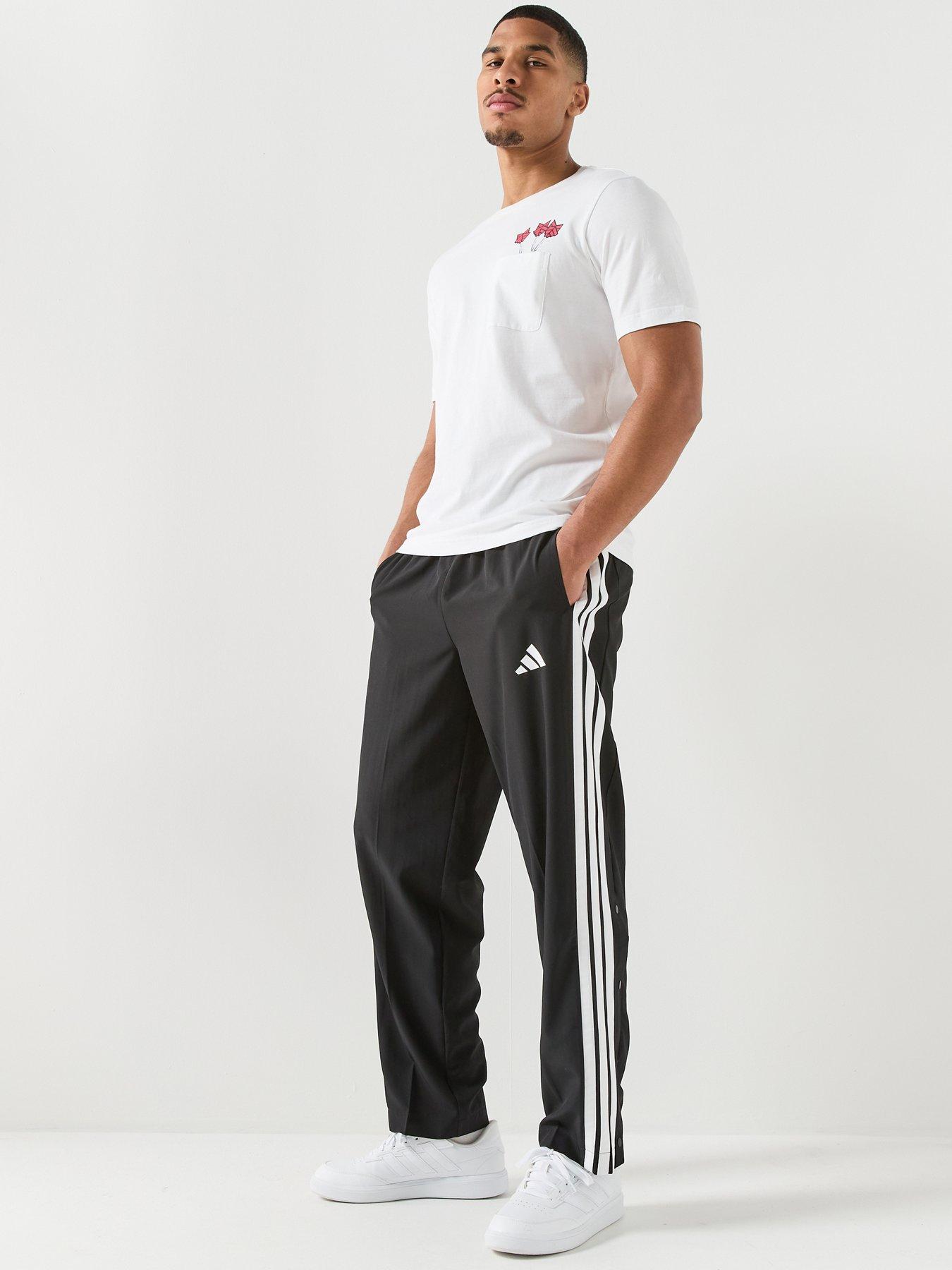  image of adidas-sportswear-mens-3-stripes-regular-fit-snap-woven-tracksuit-pants-black