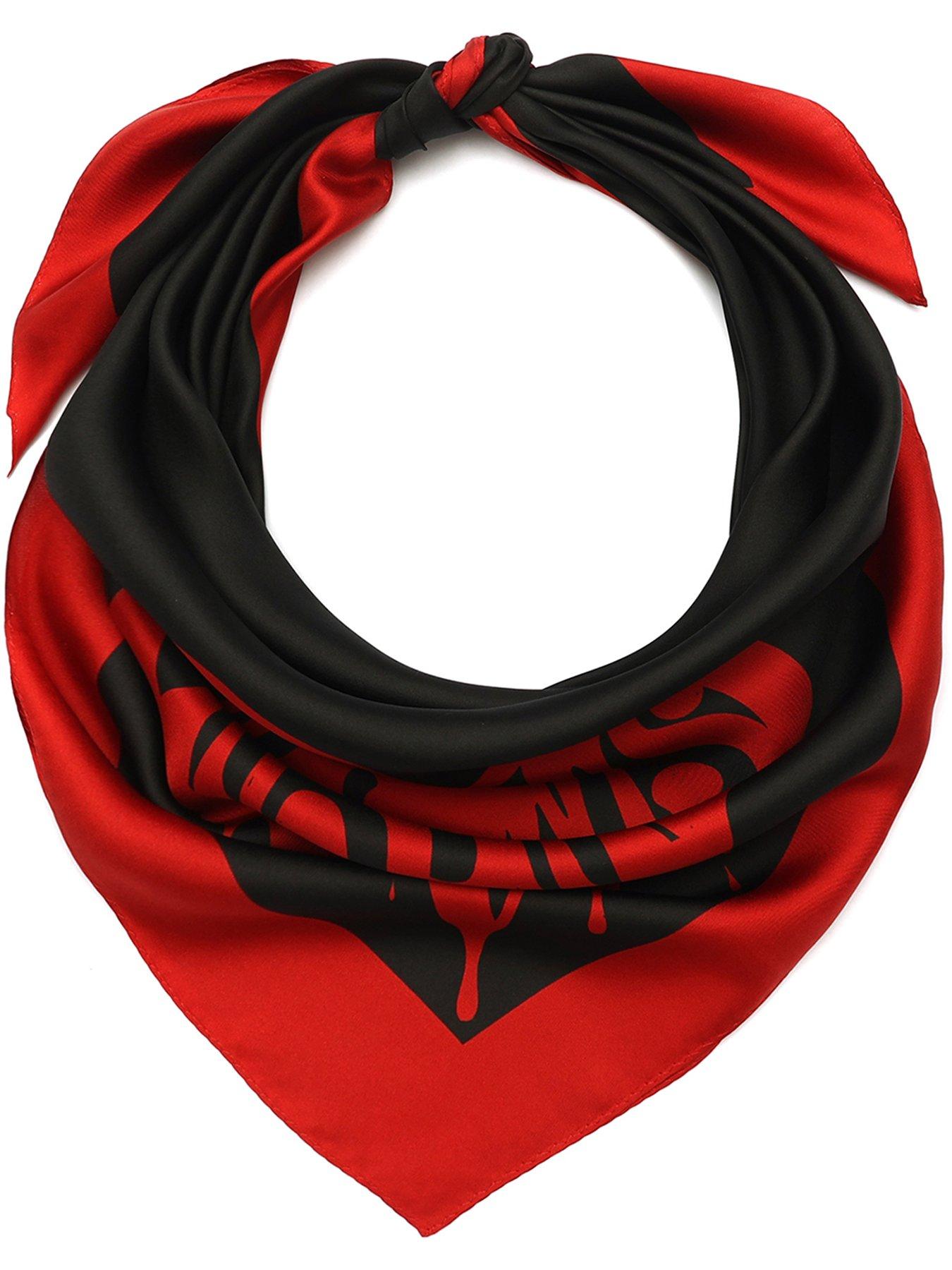 AllSaints Marley Heart Patch Square Silk Scarf - Black/Red