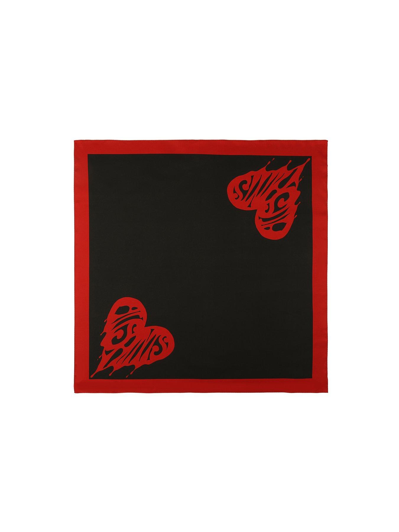 Image 2 of 3 of AllSaints Marley Heart Patch Square Silk Scarf - Black/Red