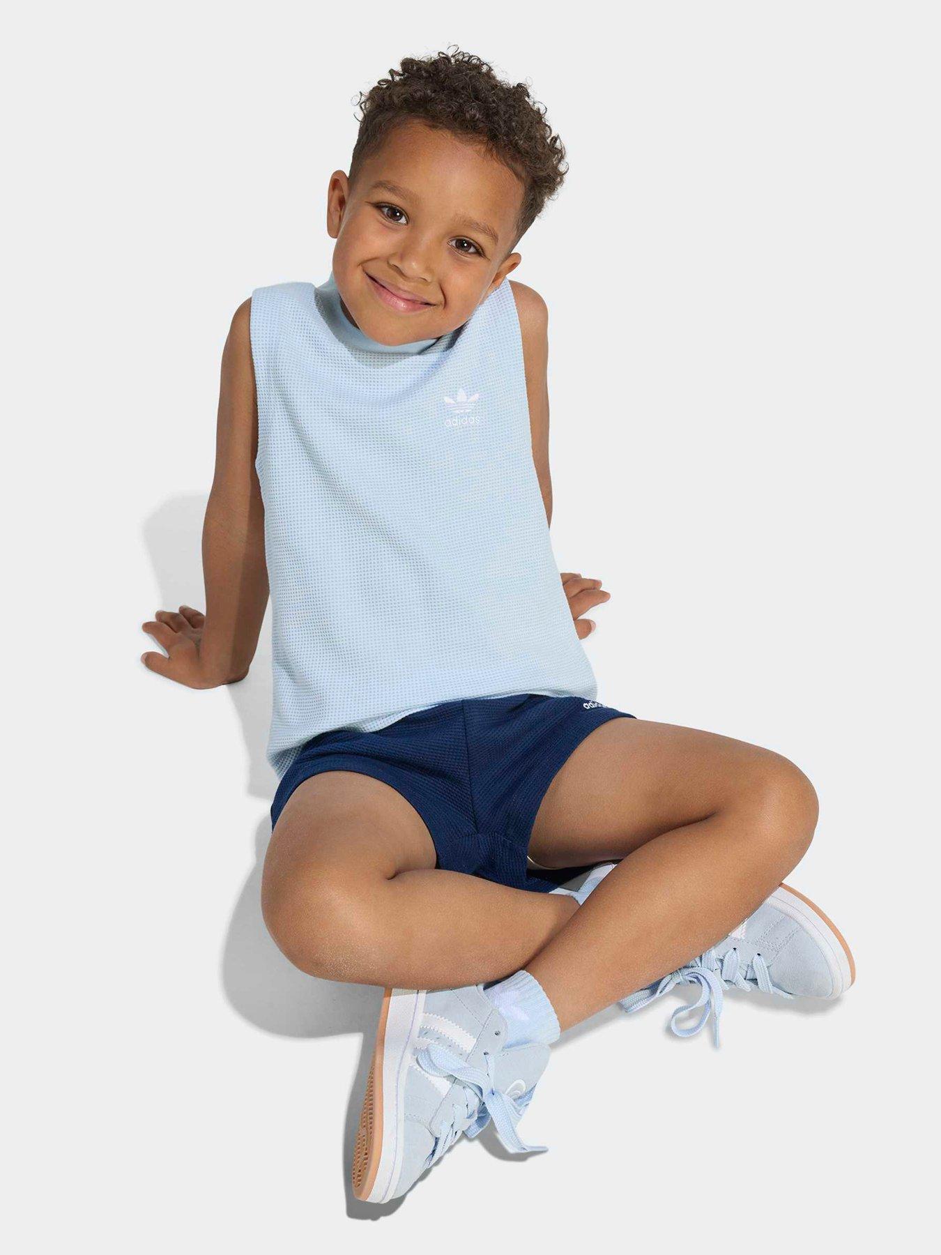 adidas Originals Kids Unisex Regular Waffle Short Tank Set - Blue