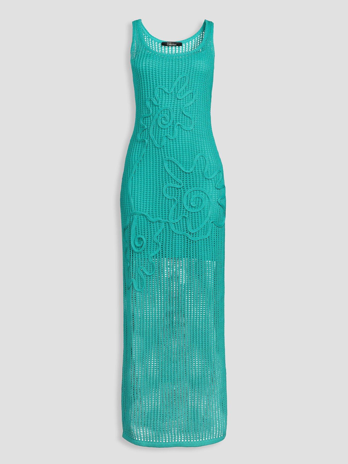 Image 7 of 7 of The Very Collection Cotton Rich Crochet Flower Knitted Maxi Dress&nbsp;- Aqua Blue