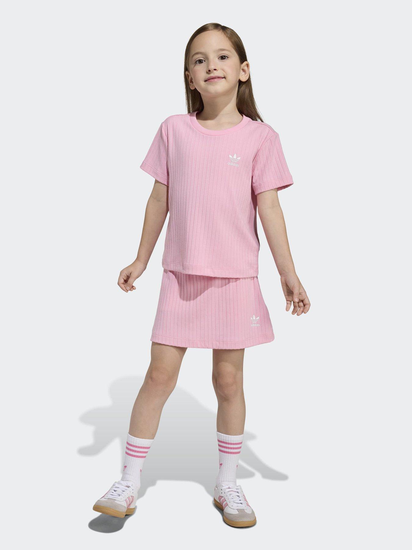 adidas Originals Kids Girl's Regular Rib Skort T-Shirt Set - Pink