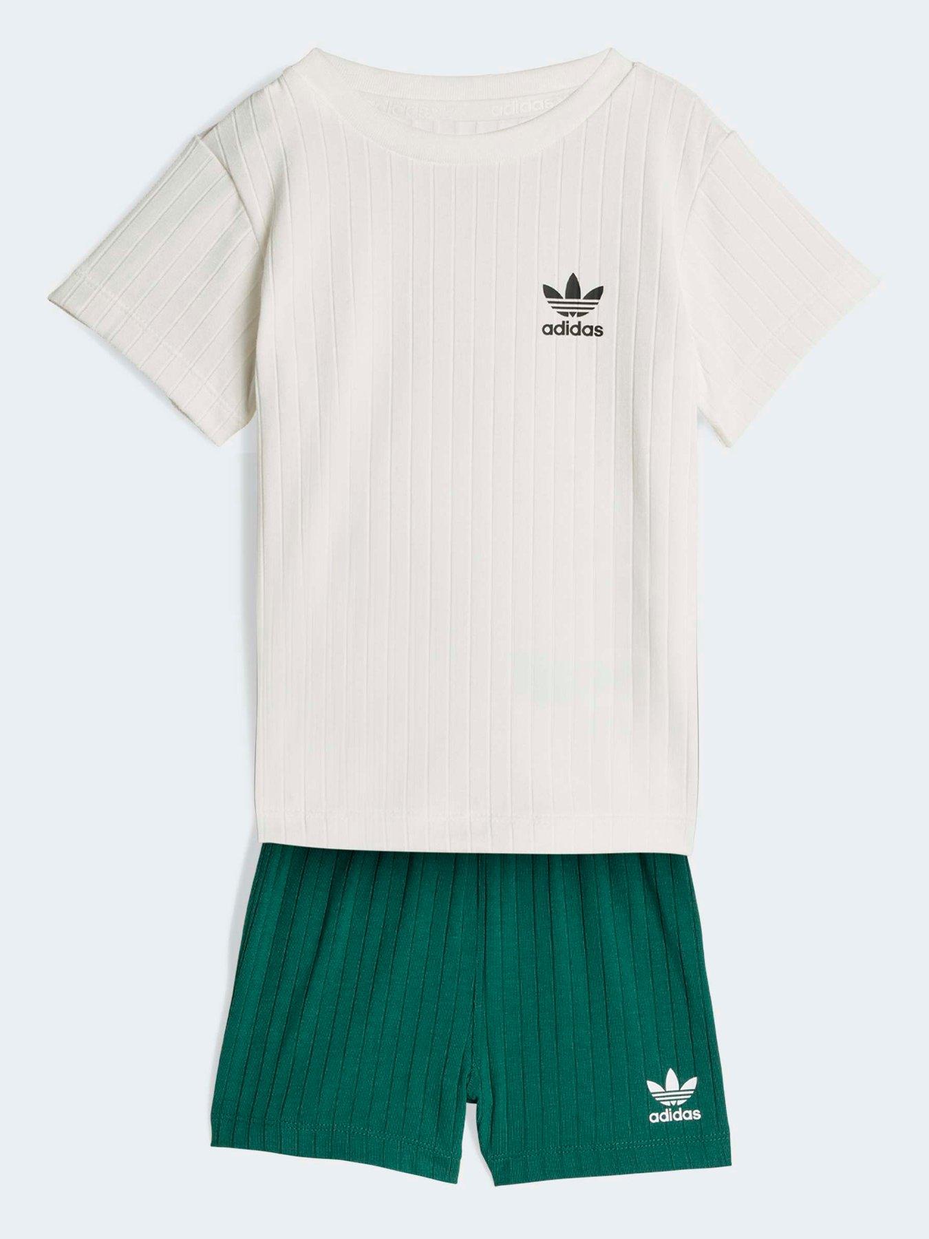 adidas Originals Infant Unisex Regular Wide Rib Short T-Shirt Set - Green