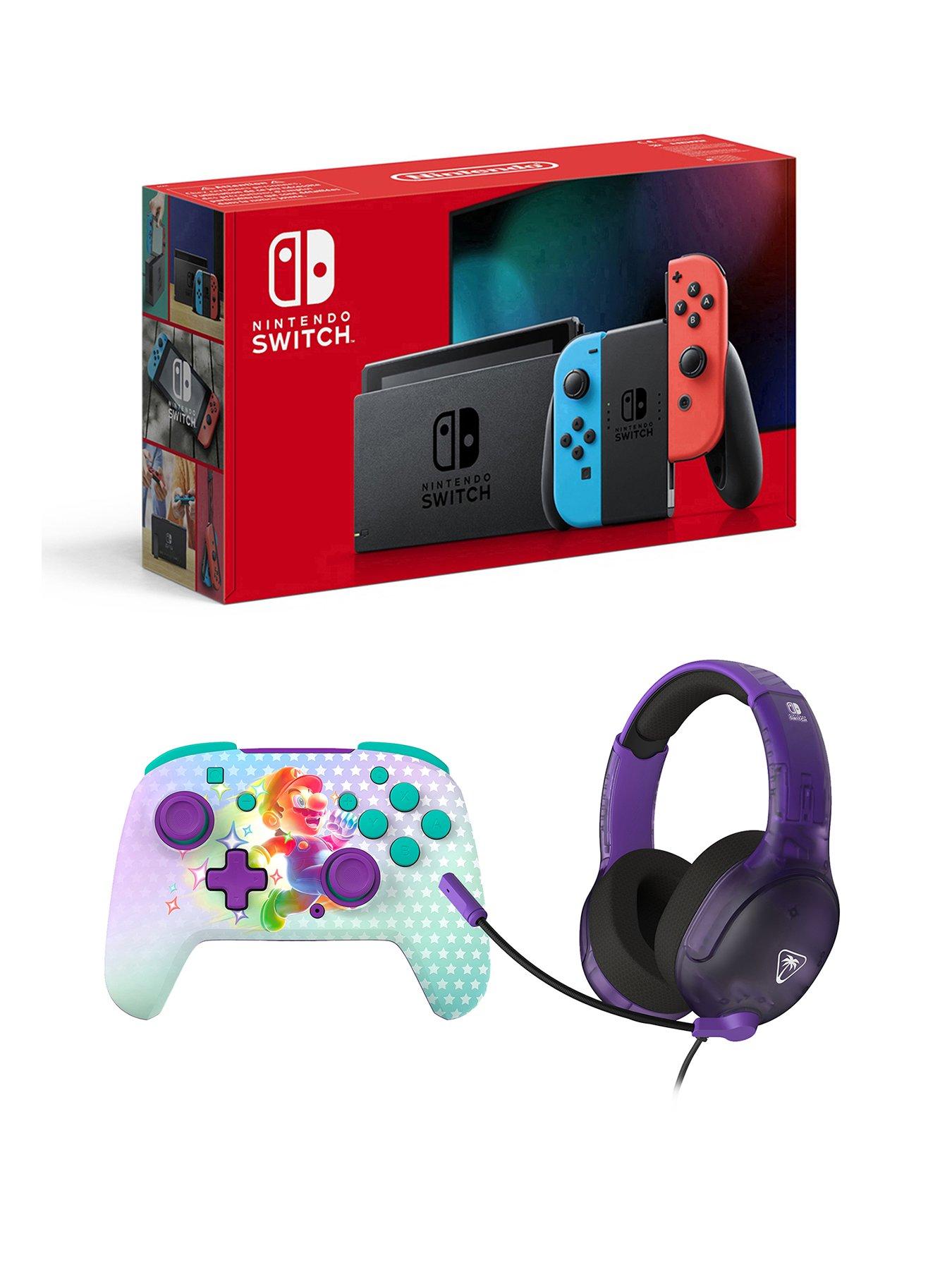 Nintendo Switch Console + Rematch Wireless Controller - Invincible Mario + Airlite Fit Ghost Purple Headset