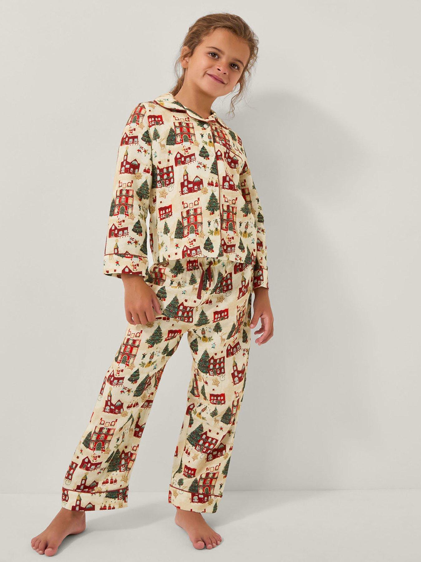  image of monsoon-girls-christmas-scene-print-long-pyjamas-set-cream