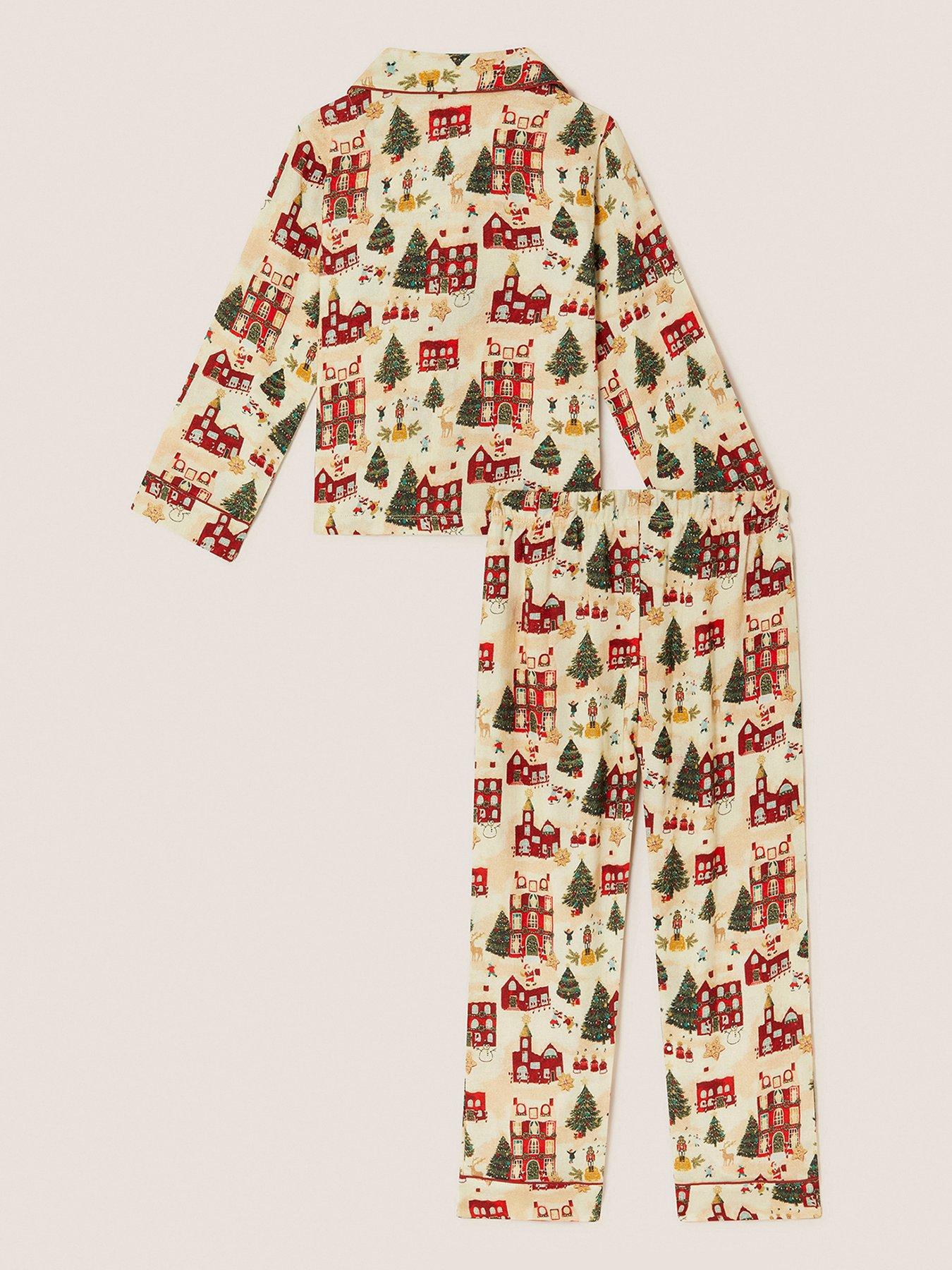  image of monsoon-girls-christmas-scene-print-long-pyjamas-set-cream