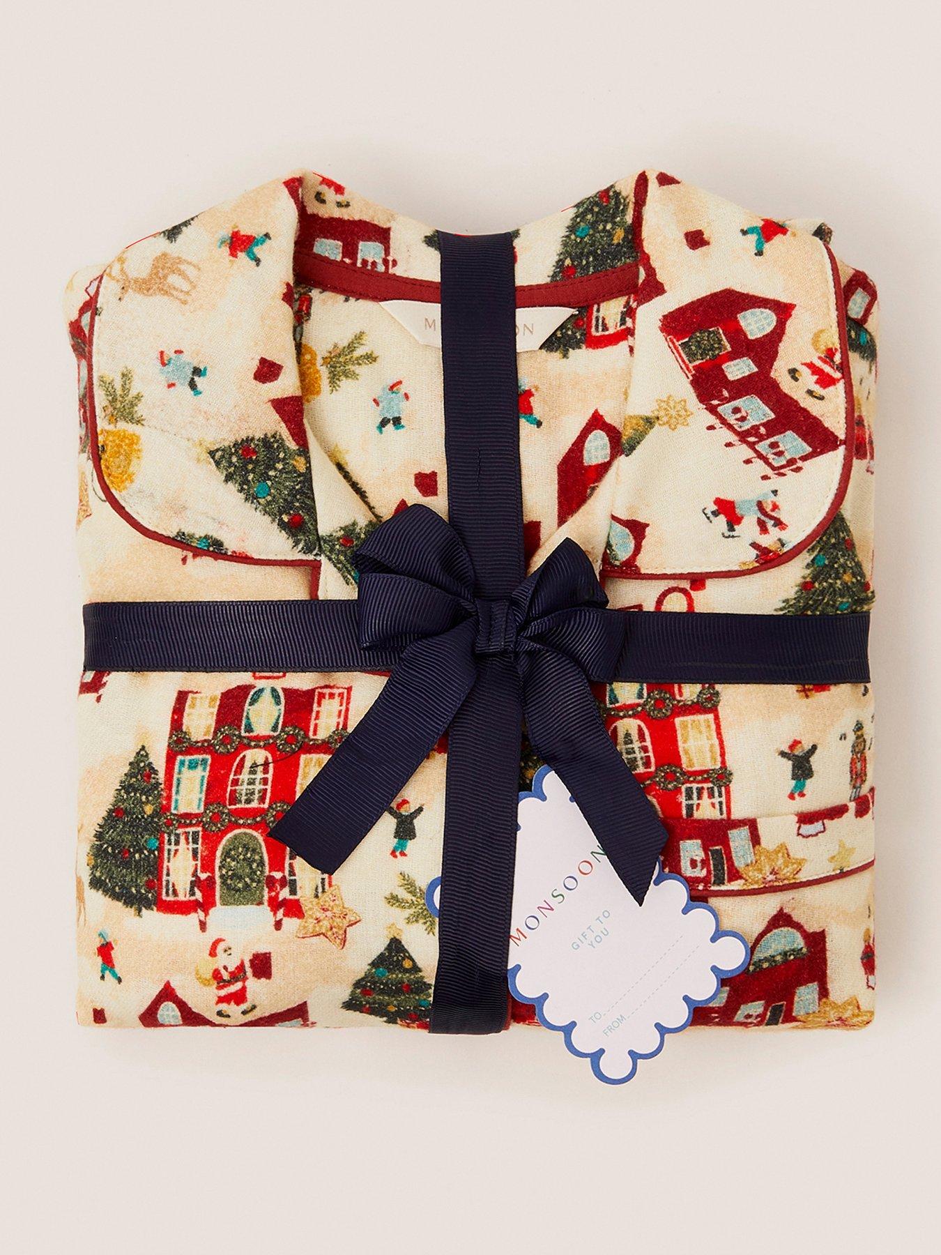  image of monsoon-girls-christmas-scene-print-long-pyjamas-set-cream
