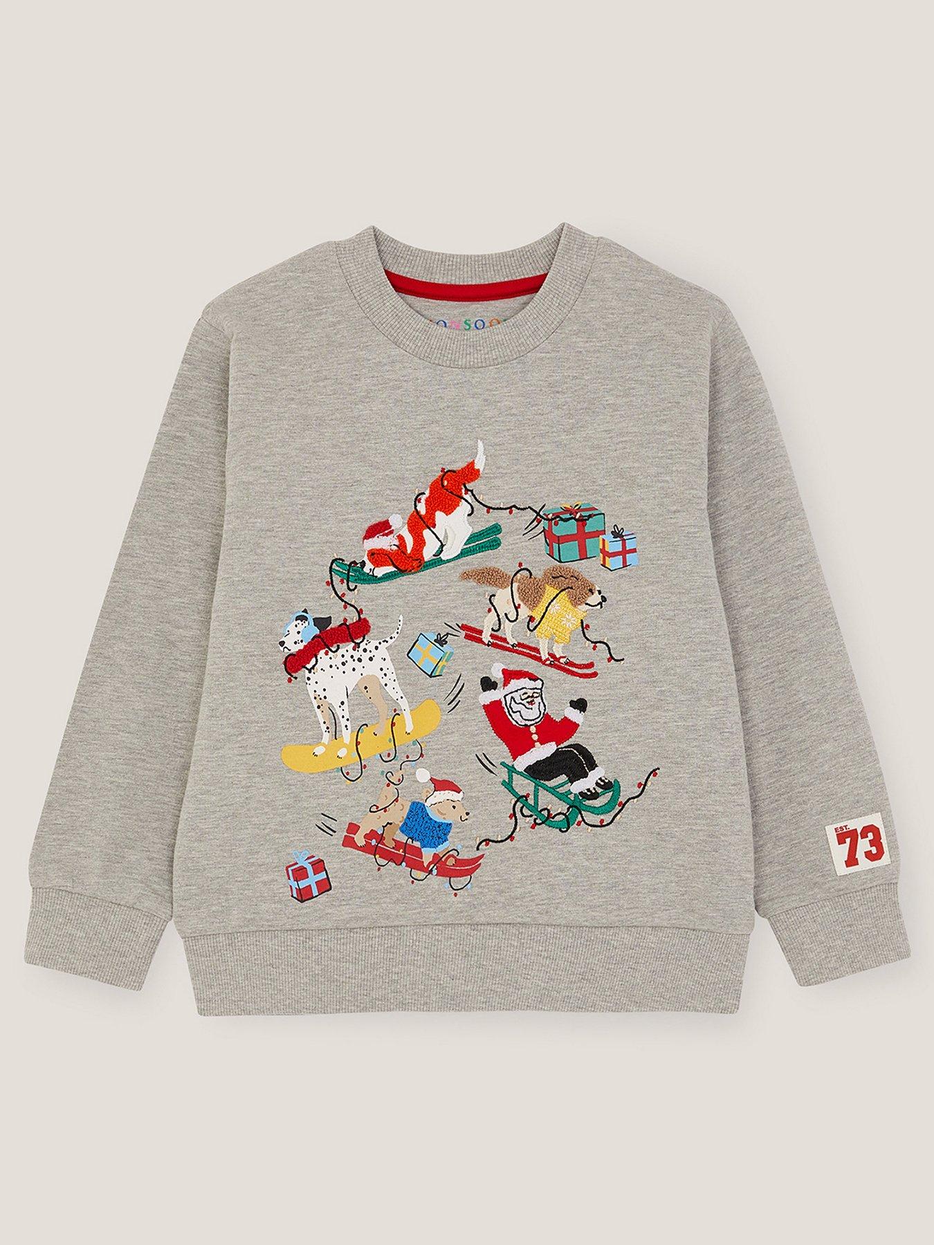 Monsoon Boys Ski Dogs Christmas Sweatshirt - Grey