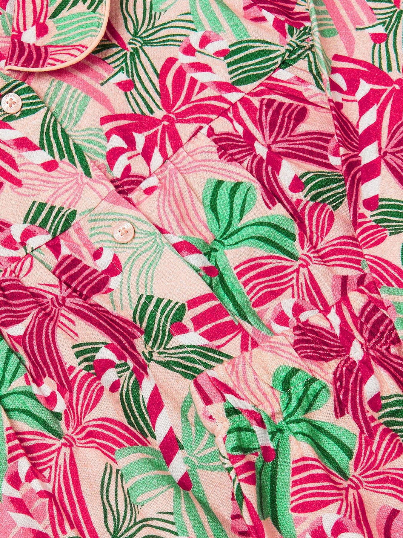 Image 4 of 5 of Monsoon Girls Christmas Bow Print Long Pyjamas Set - Pink