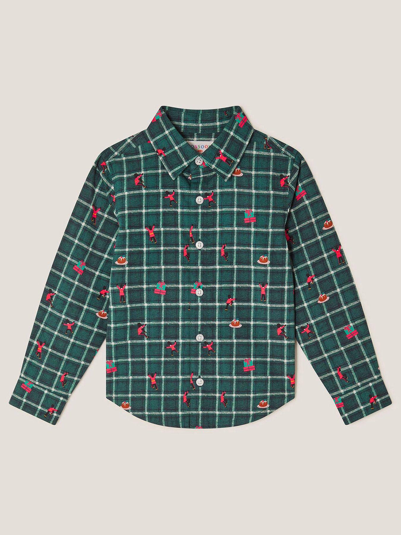 Monsoon Boys Christmas Check Shirt - Green