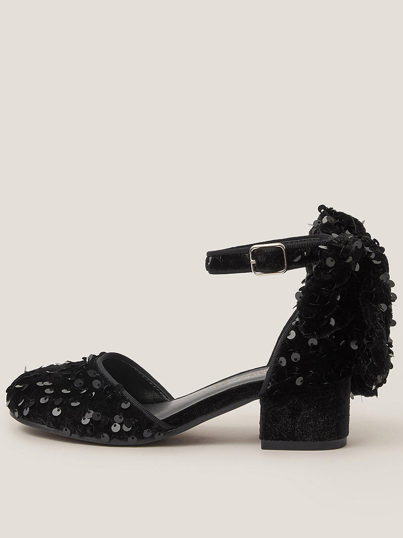 Monsoon Girls Sequin Velvet Bow Heeled Shoes - Black