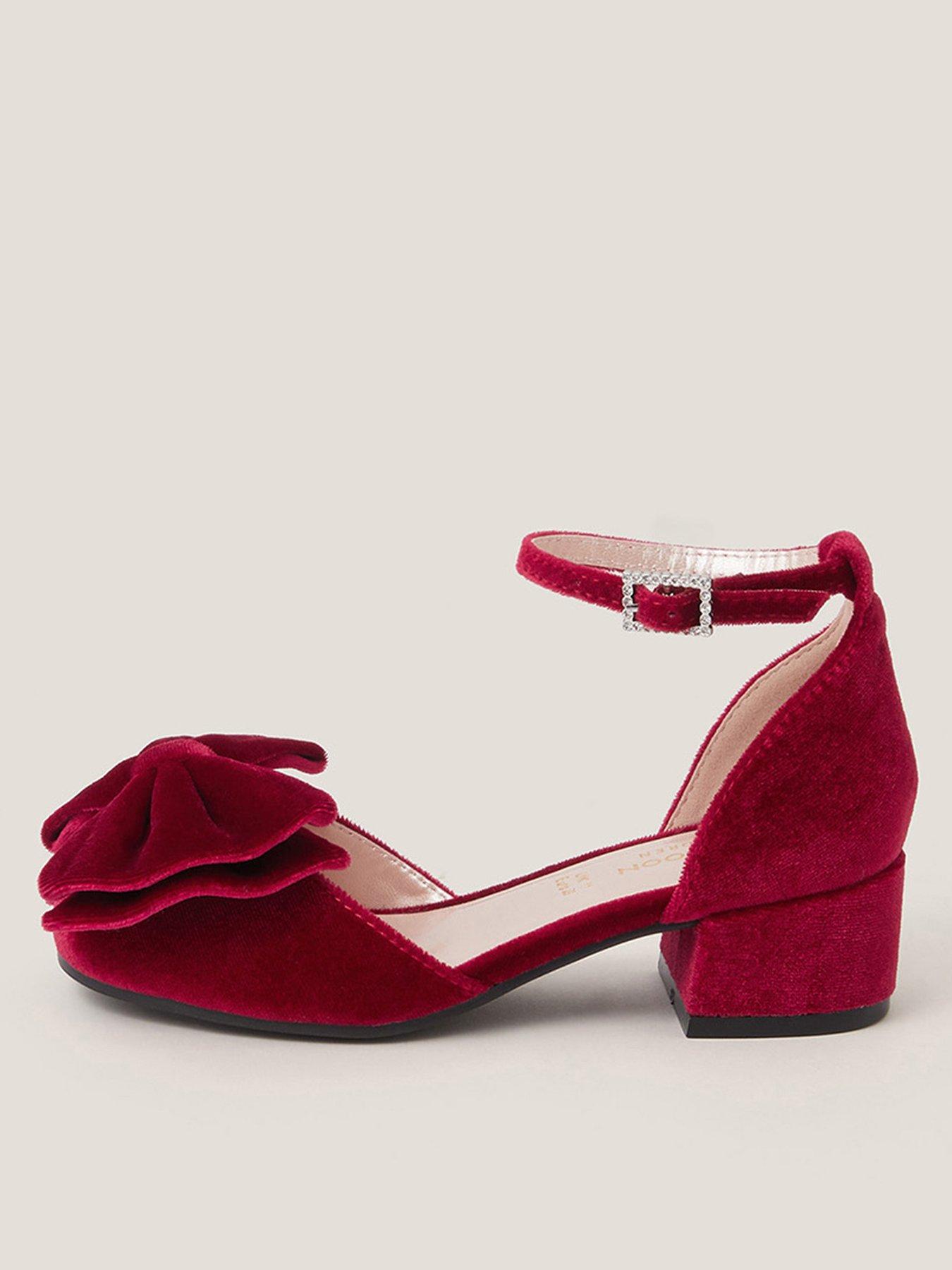Monsoon Girls Bow Velvet Heeled Shoes - Red