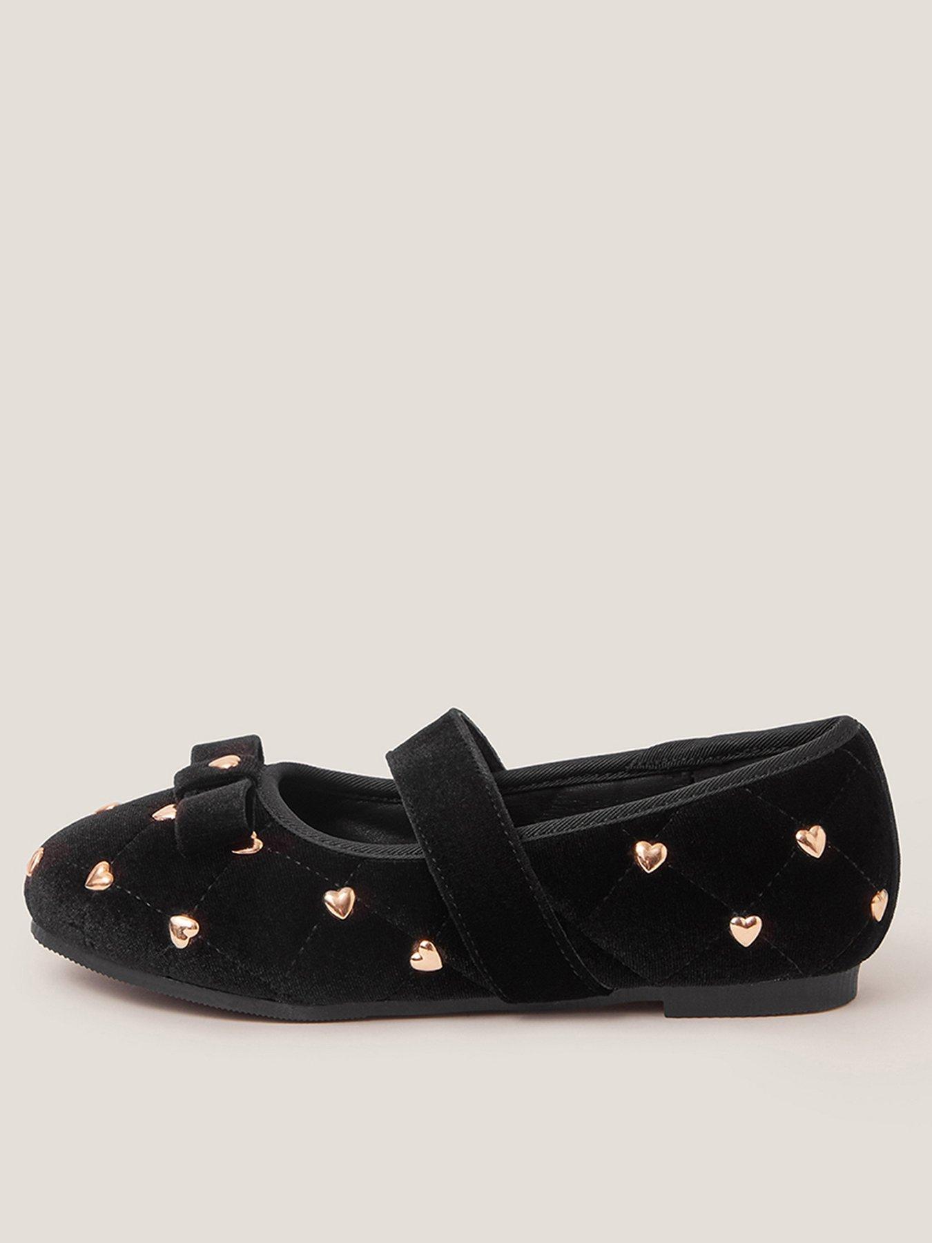 Monsoon Girls Heart Stud Velvet Ballet Flats - Black