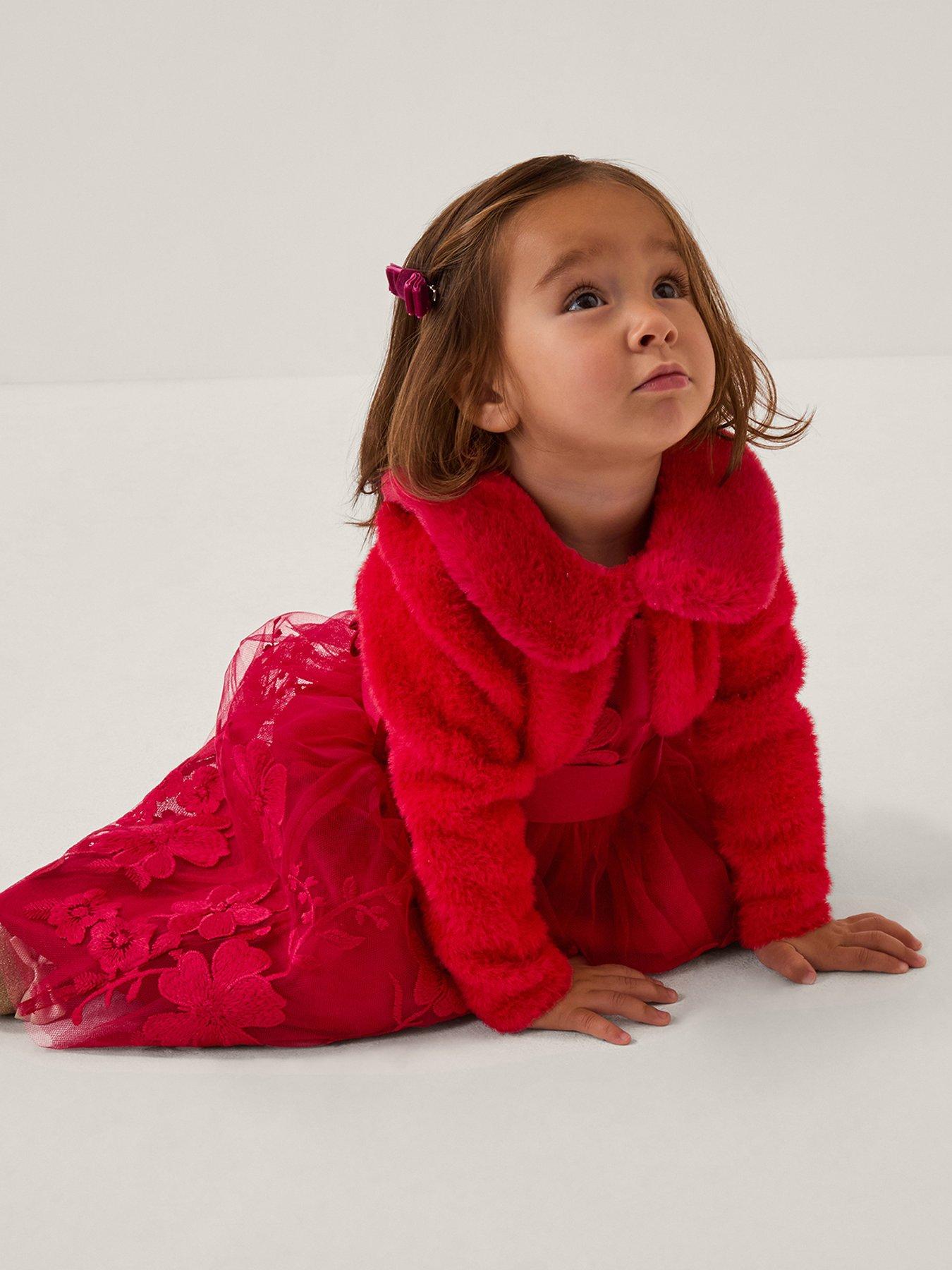 Monsoon Baby Girls Detachable Collar Fuzzy Cardigan - Red