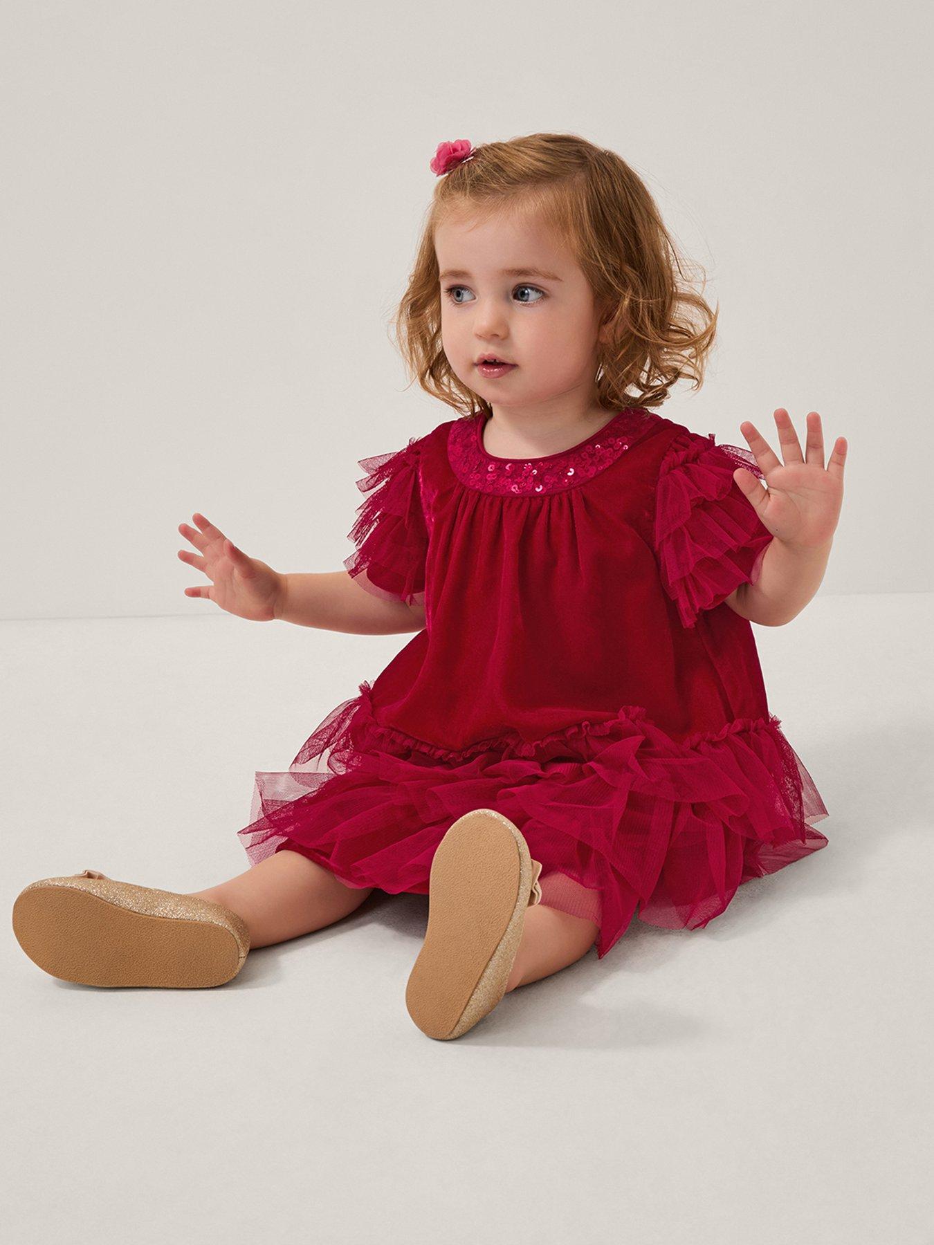 Monsoon Baby Girls Alexandra Velvet Dress - Red