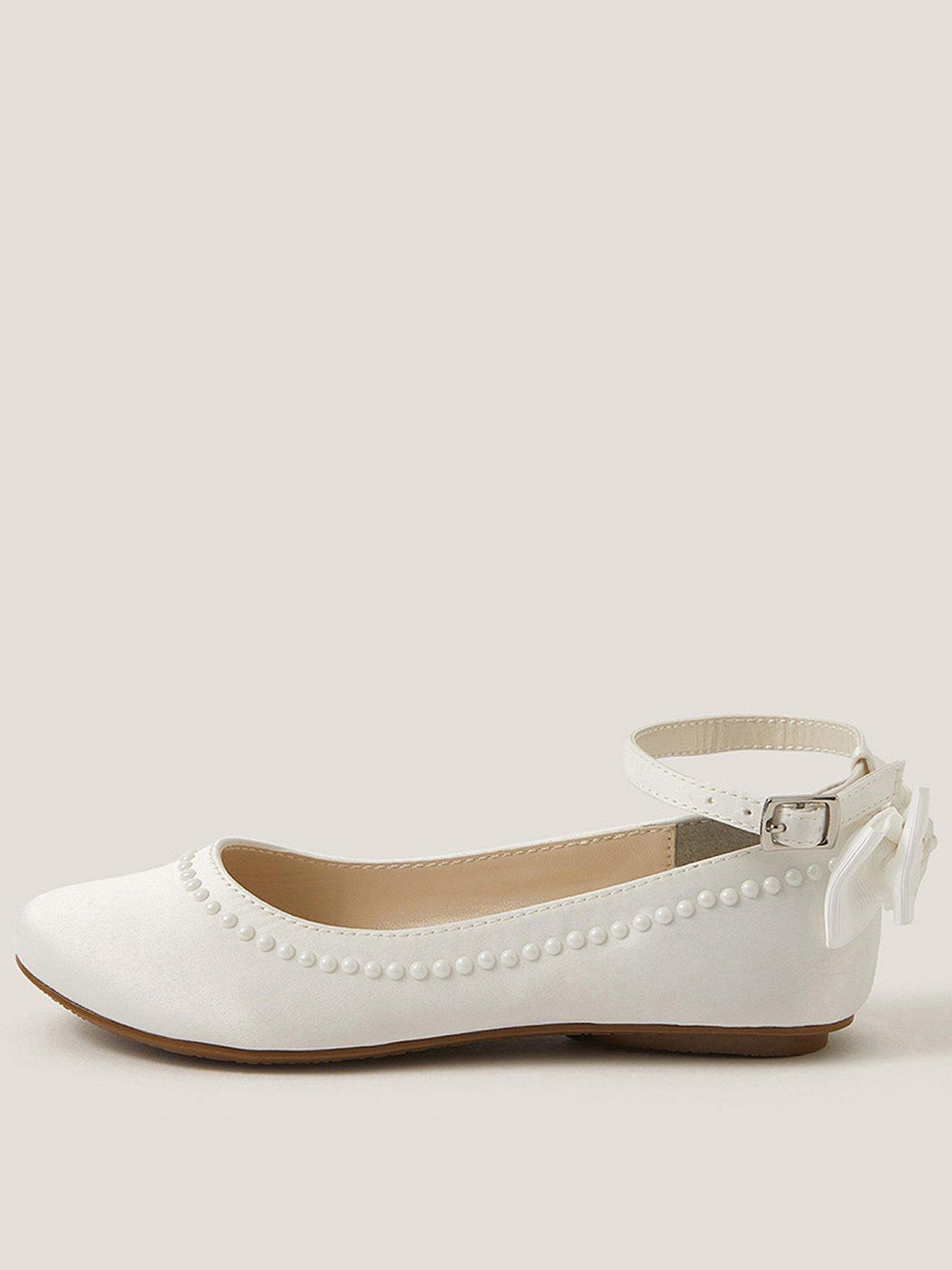 Monsoon Girls Sara Pearly Bow Ballet Flats - Cream