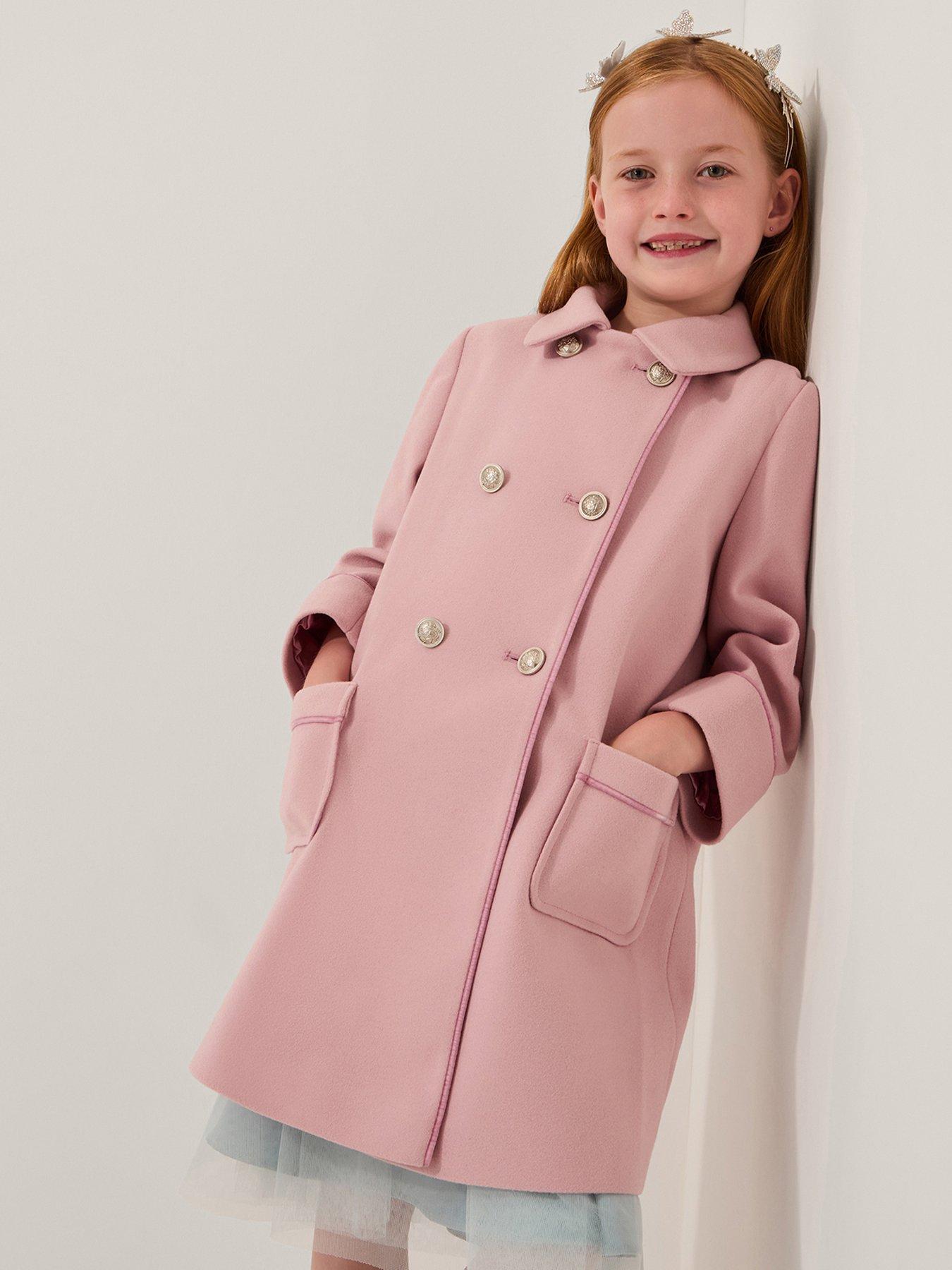 image of monsoon-girls-double-breasted-collar-coat-pink