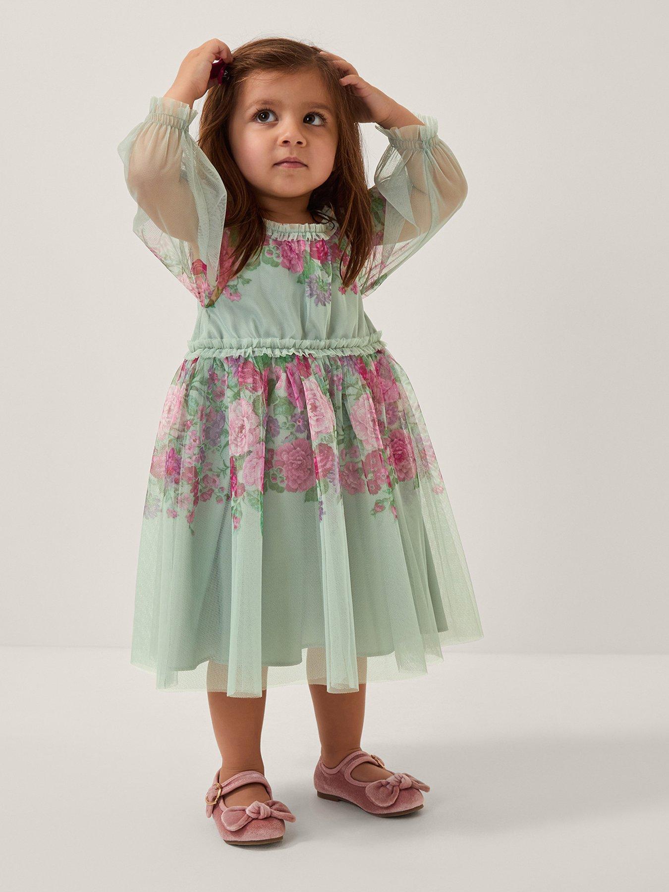 Monsoon Baby Girls Nadia Long Sleeve Rose Party Dress - Light Green