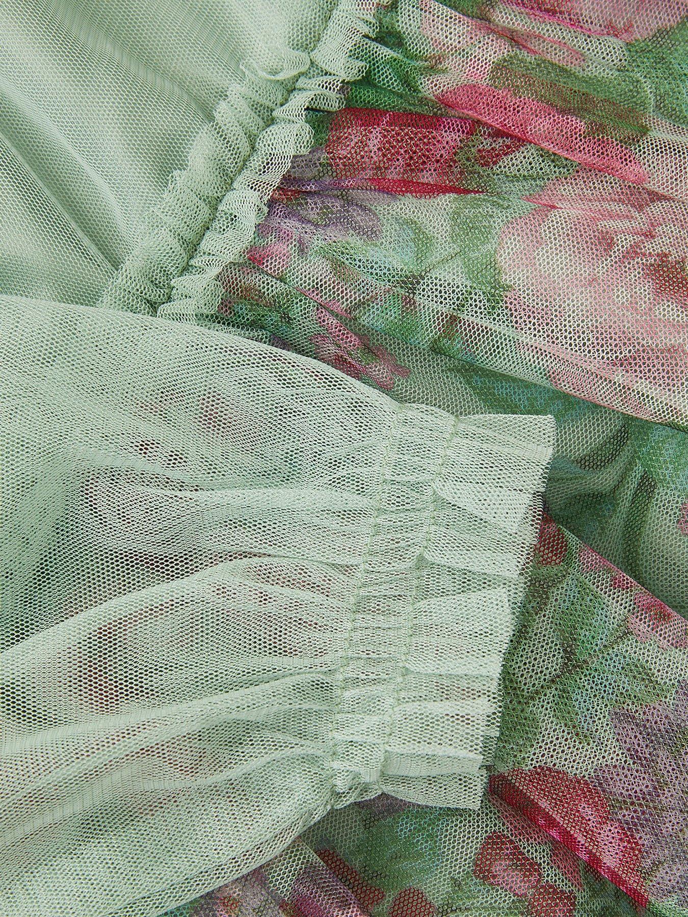 Image 4 of 4 of Monsoon Baby Girls Nadia Long Sleeve Rose Party Dress - Light Green