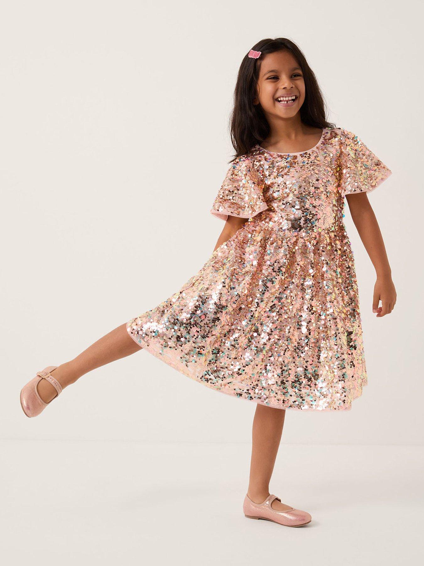 Monsoon Girls Sequin Party Dress - Gold