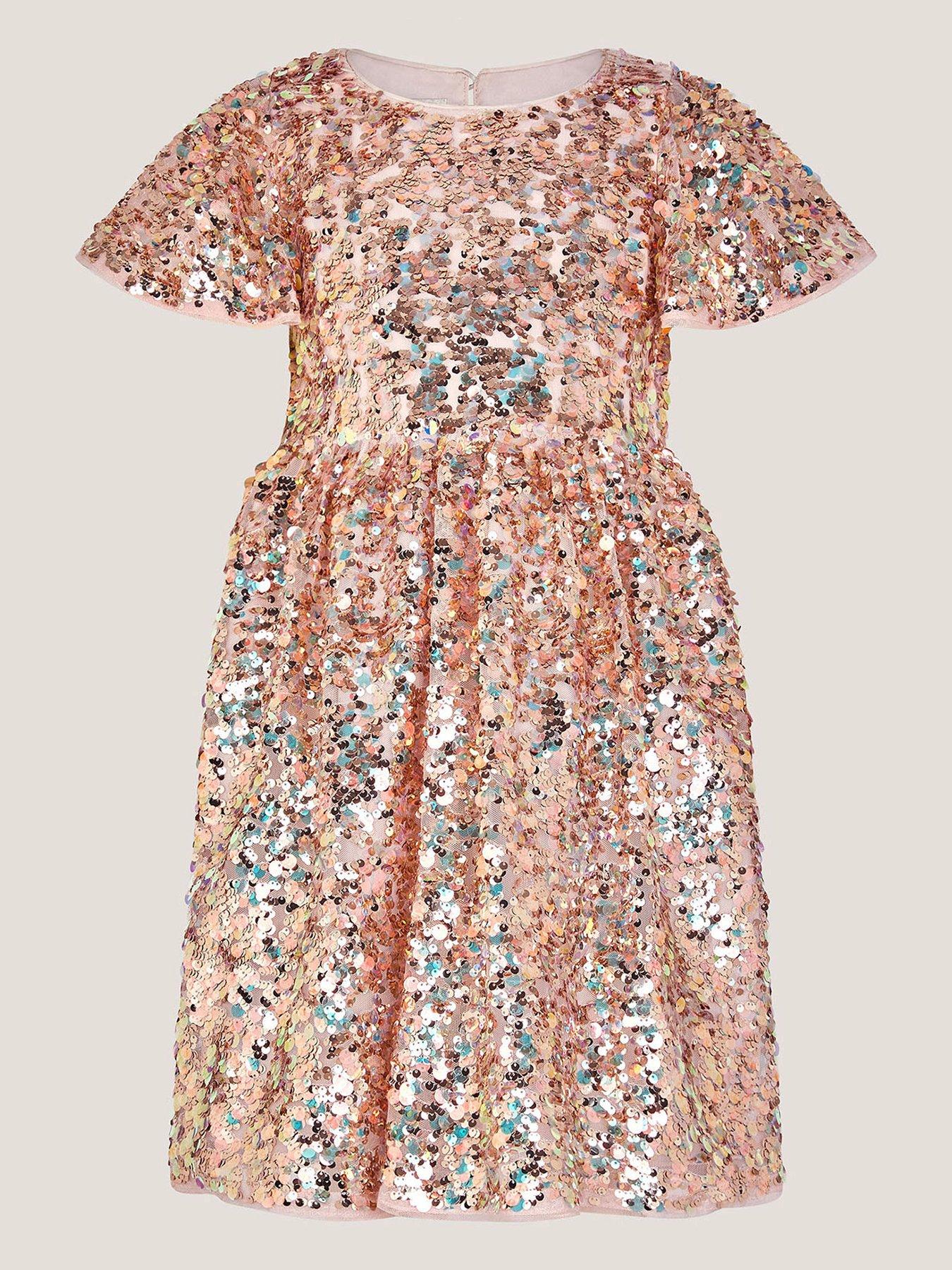 Monsoon Girls Sequin Party Dress - Gold