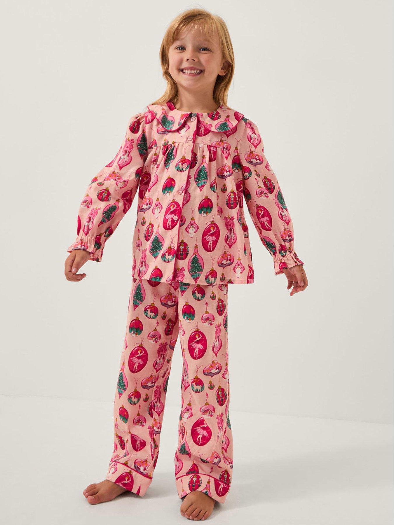  image of monsoon-girls-christmas-bauble-print-long-pyjamas-set-pink