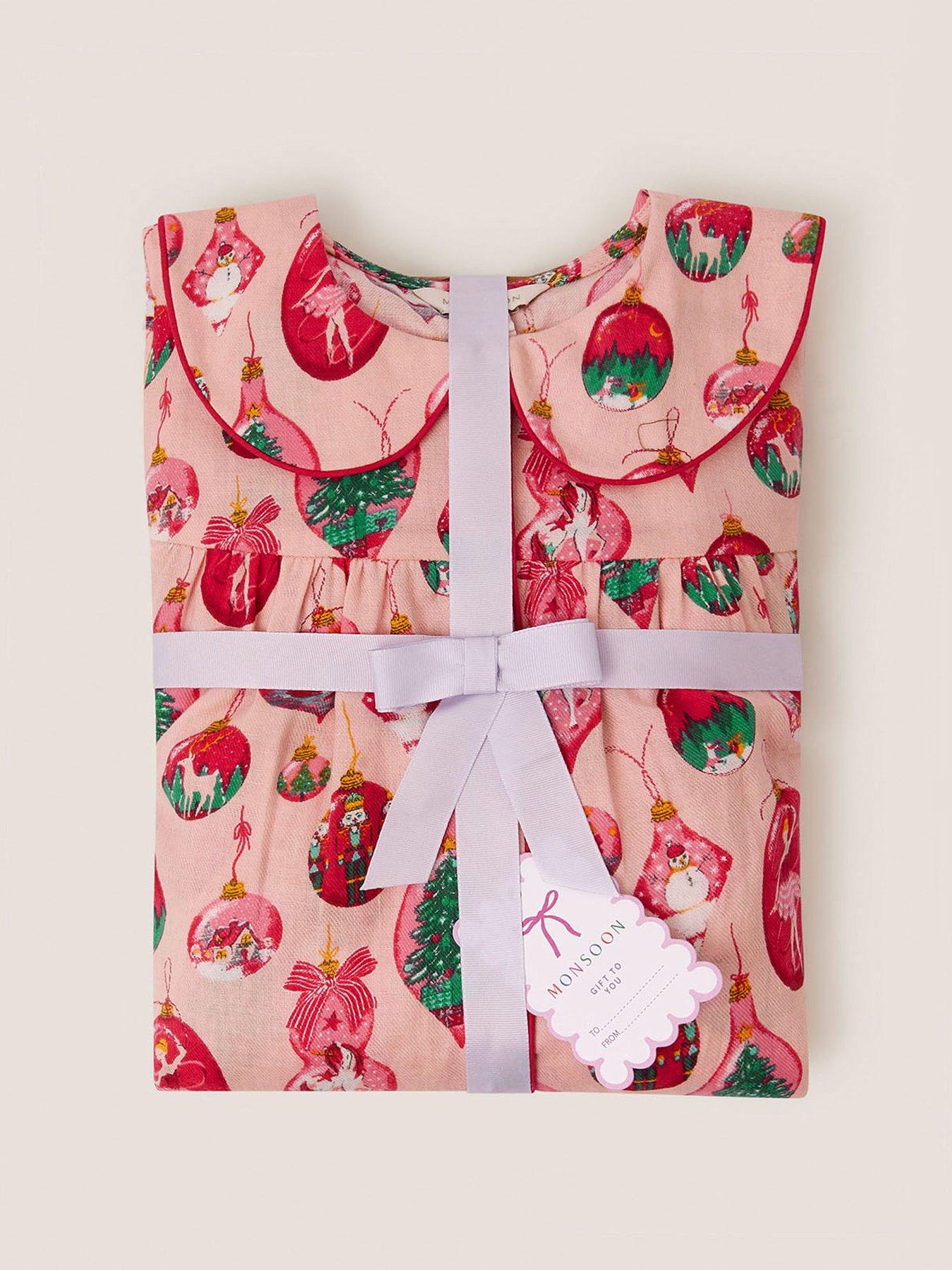  image of monsoon-girls-christmas-bauble-print-long-pyjamas-set-pink